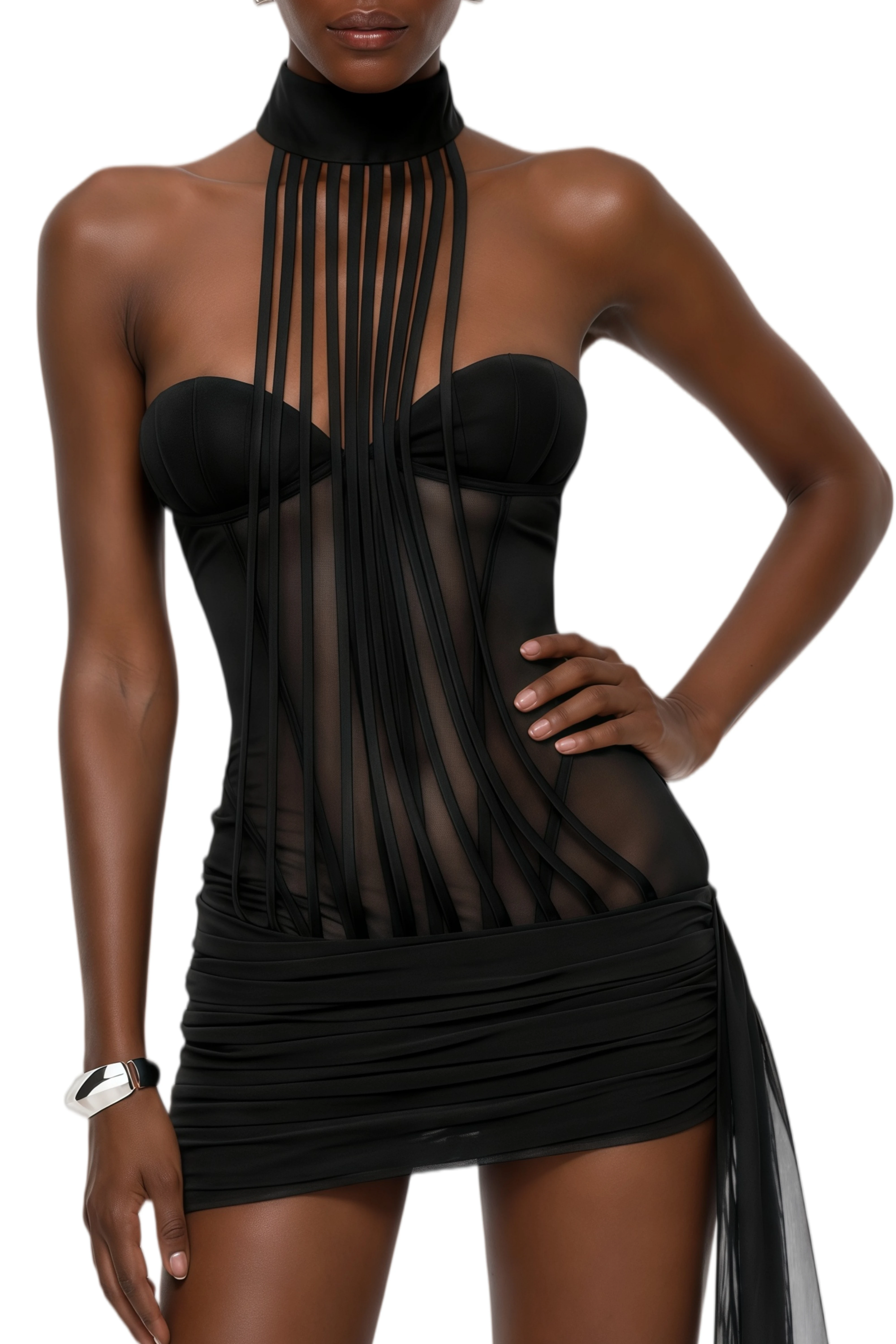 Griselda Black Halterneck Fringed Mini Dress