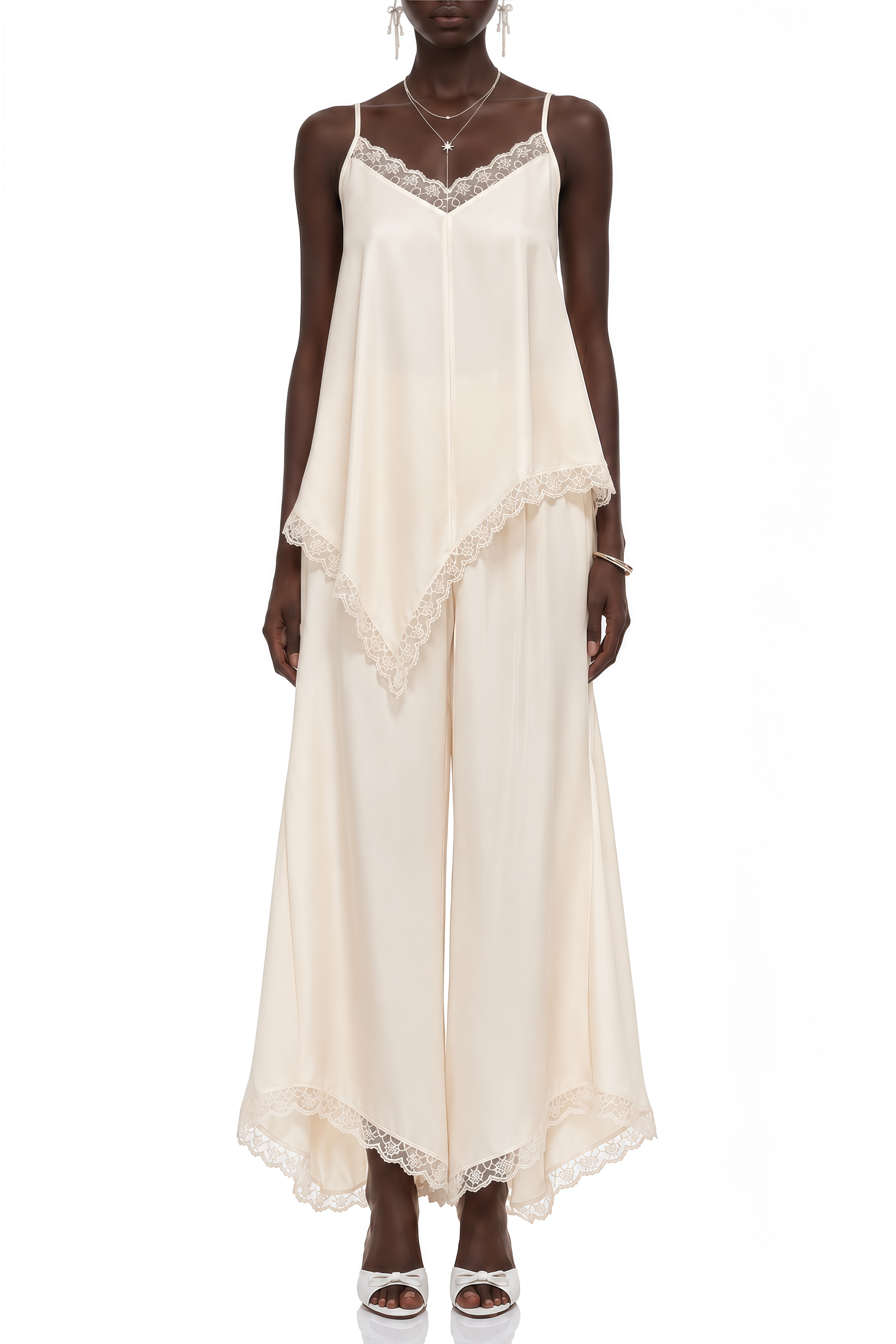 Hazel Cream Sleeveless Draped Top & Trousers Set