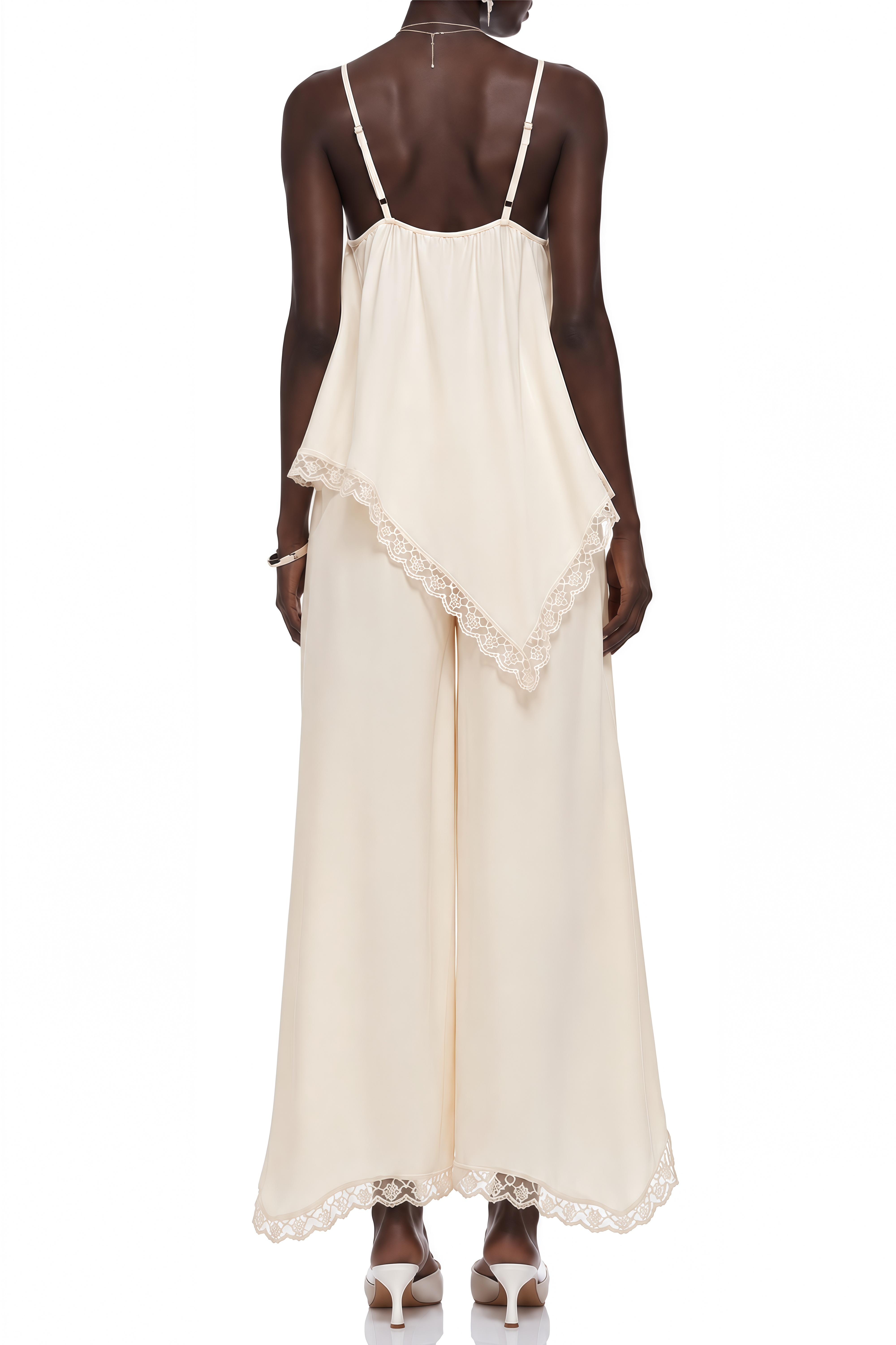 Hazel Cream Sleeveless Draped Top & Trousers Set