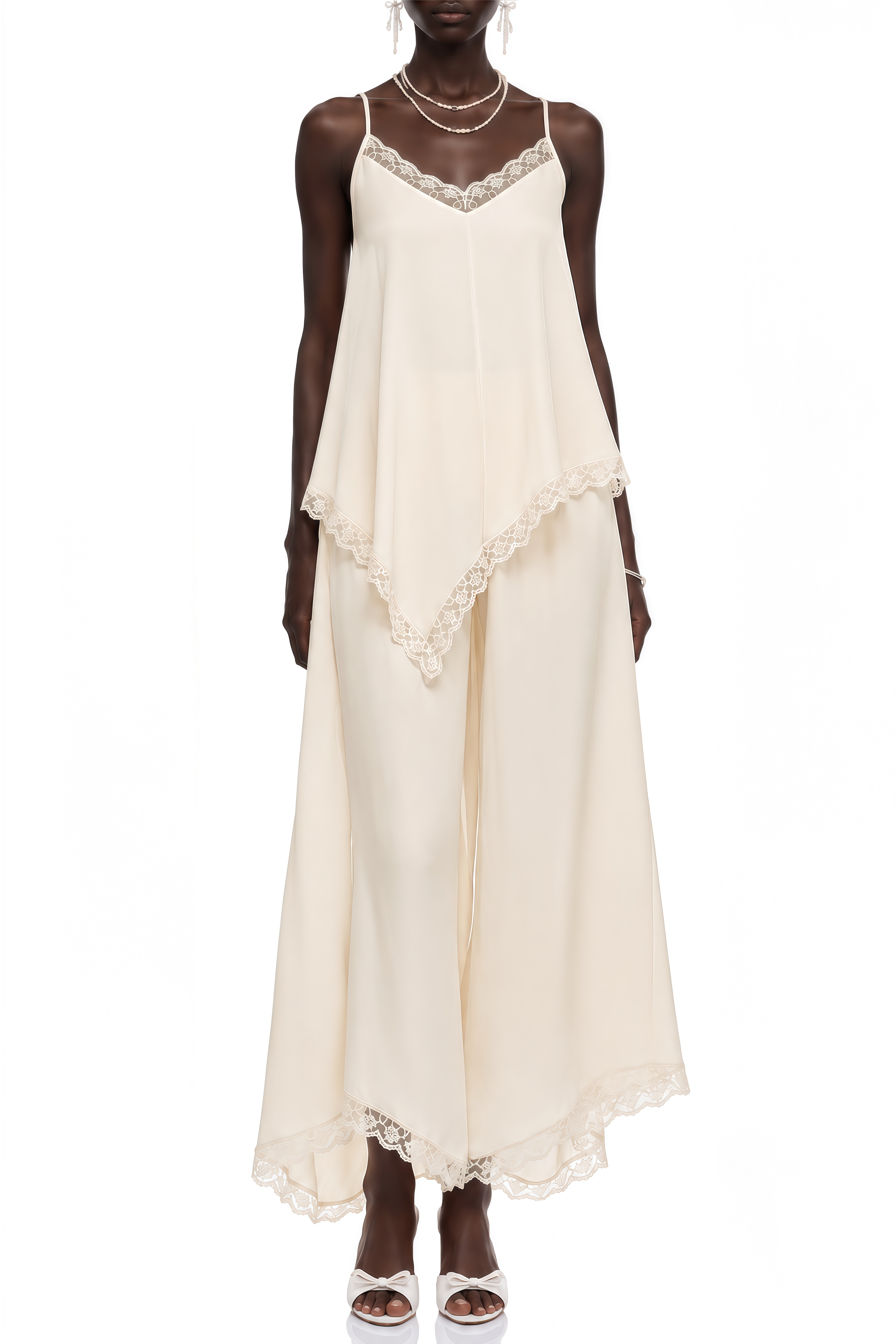 Hazel Cream Sleeveless Draped Top & Trousers Set