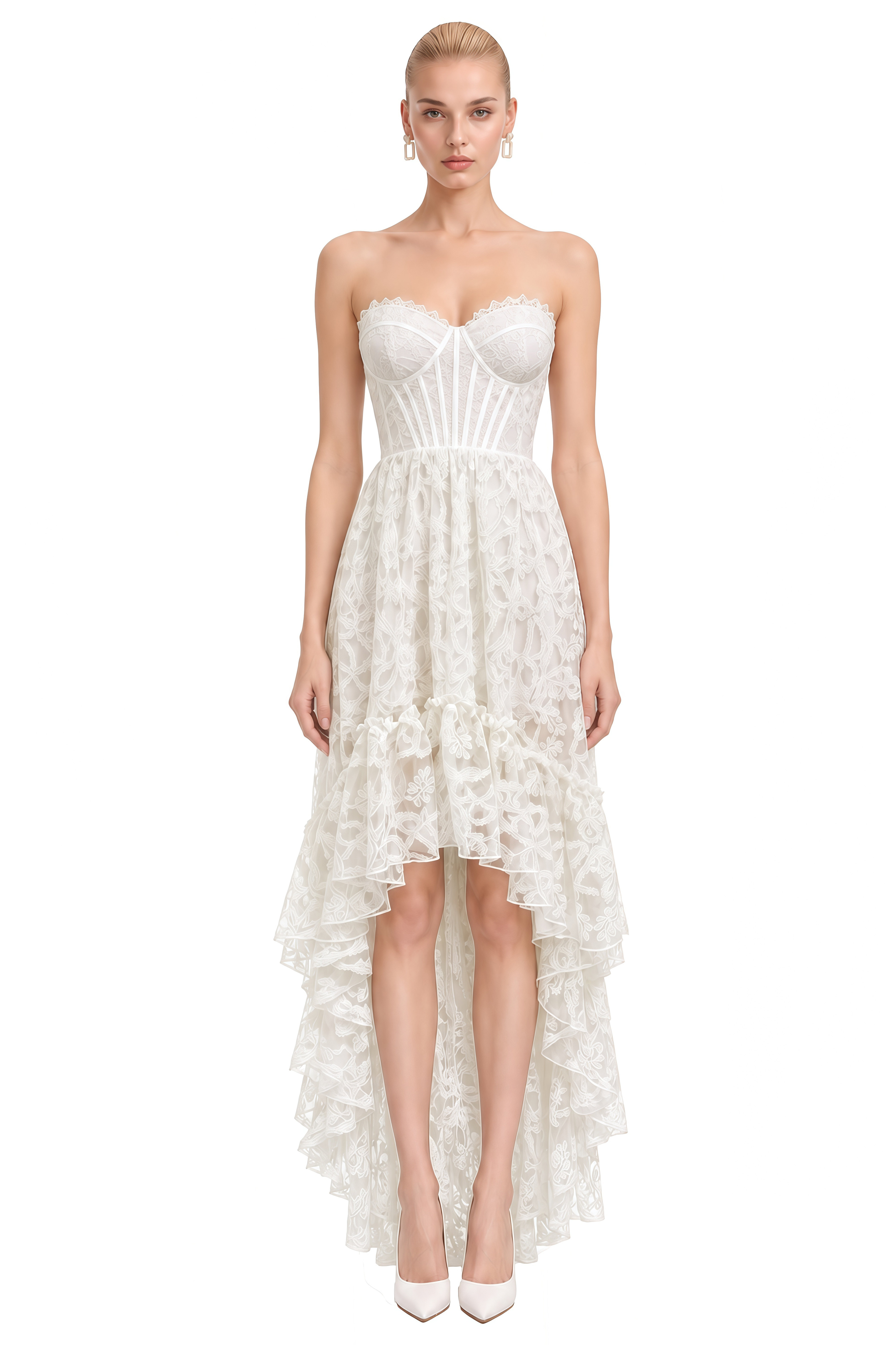 Hazel White Sweetheart Neck Lace Maxi Dress