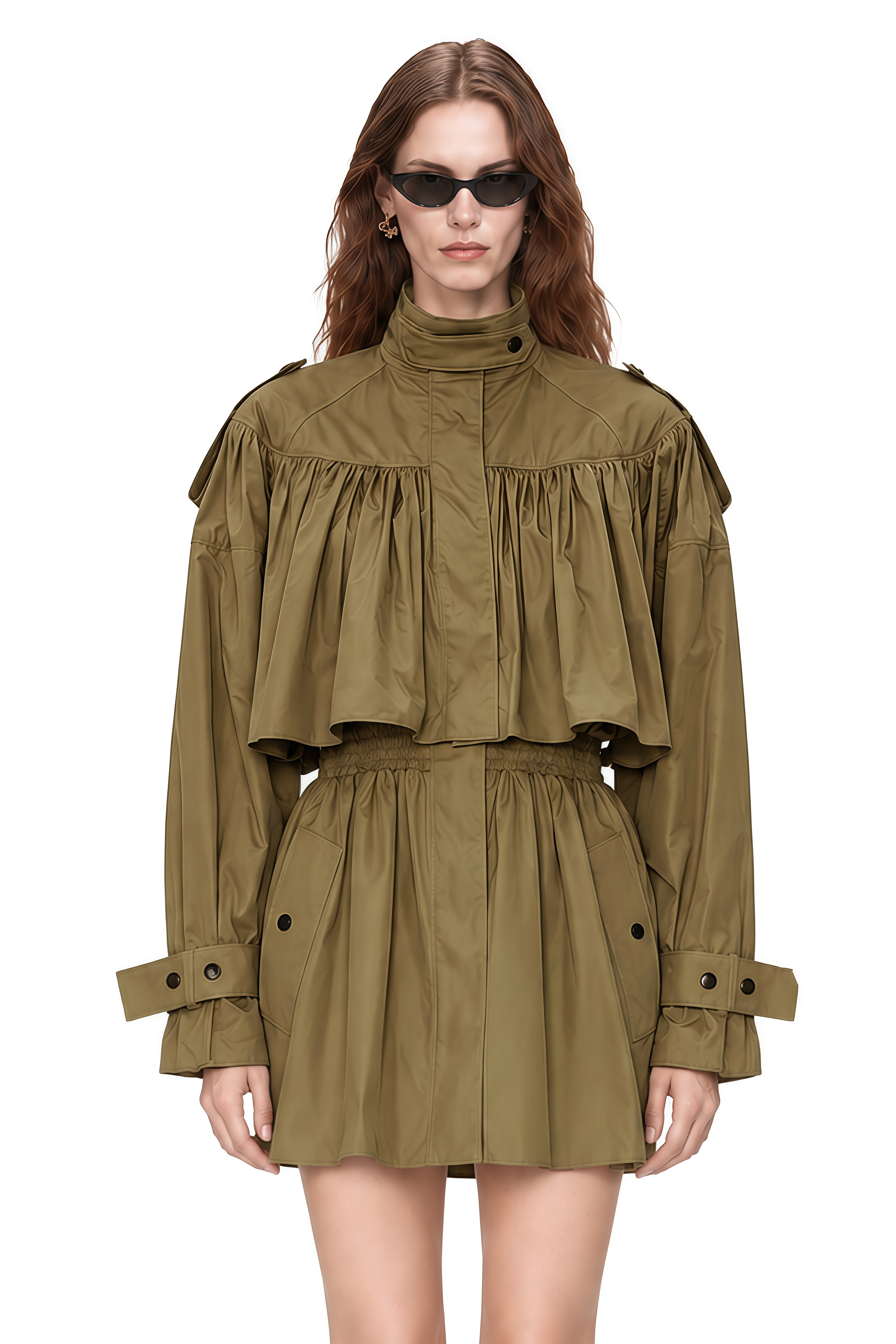 Iris Beige Turtleneck Ruched Jacket