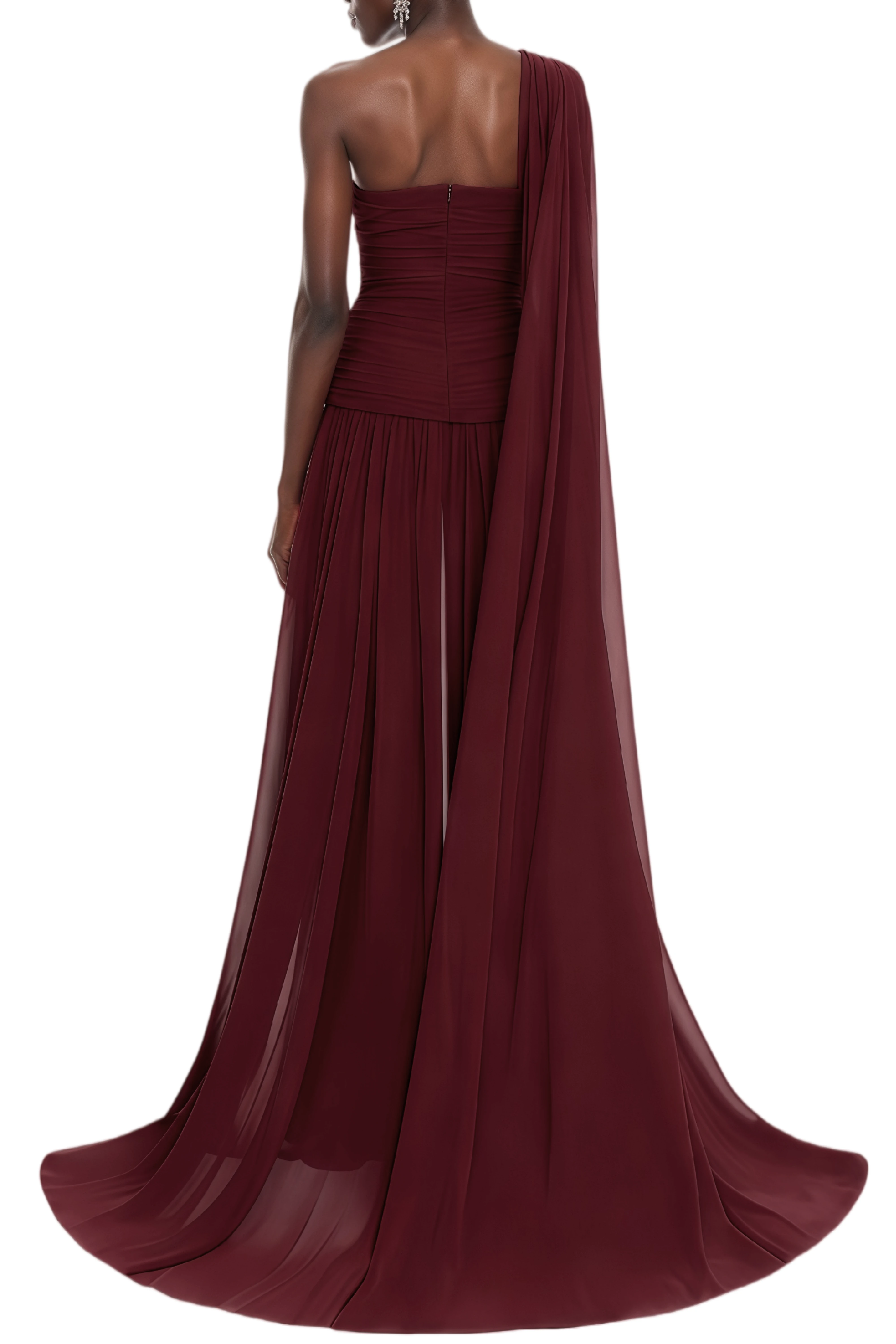 Isabella Burgundy One Shoulder Slit Maxi Gown