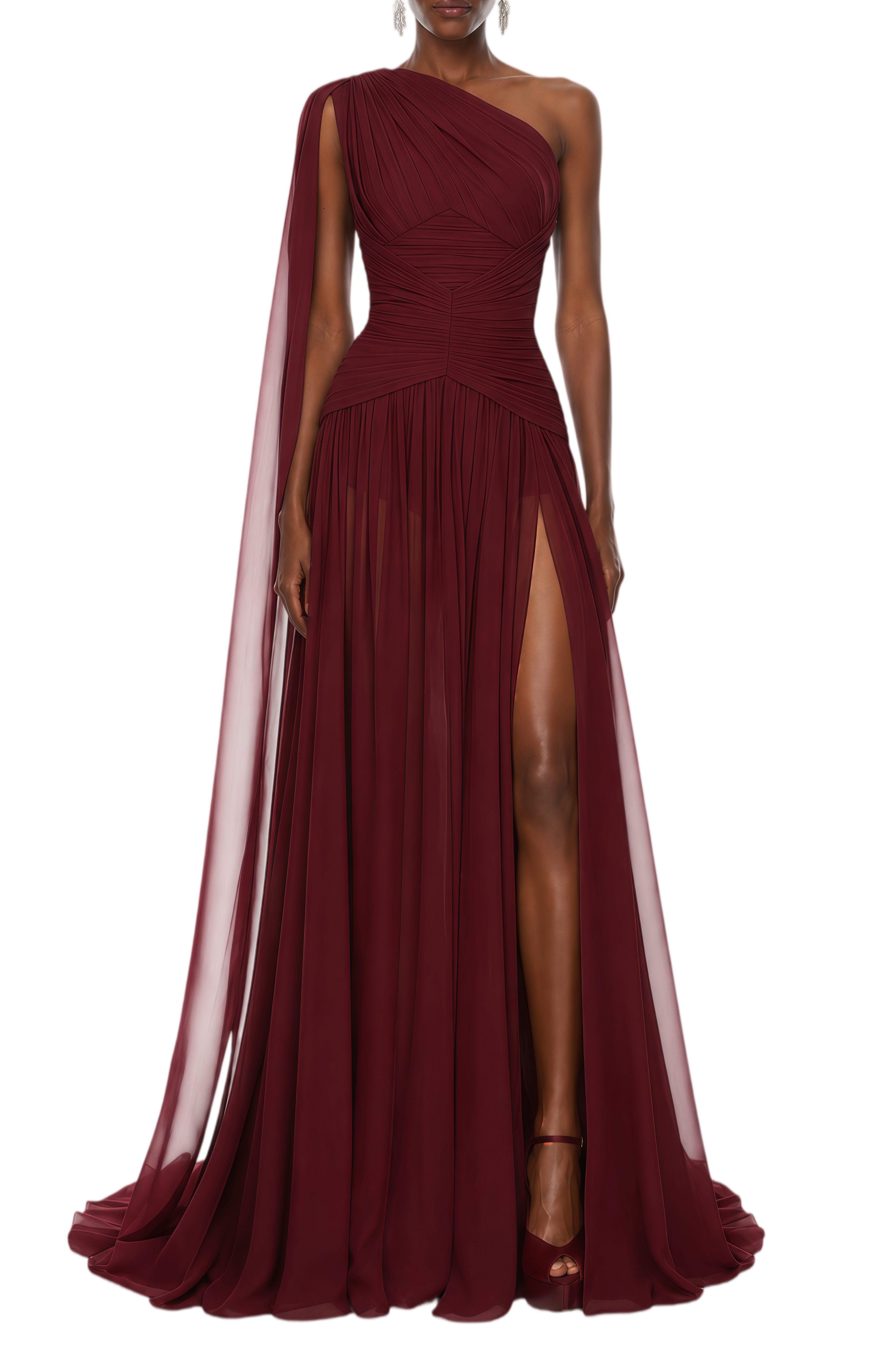 Isabella Burgundy One Shoulder Slit Maxi Gown