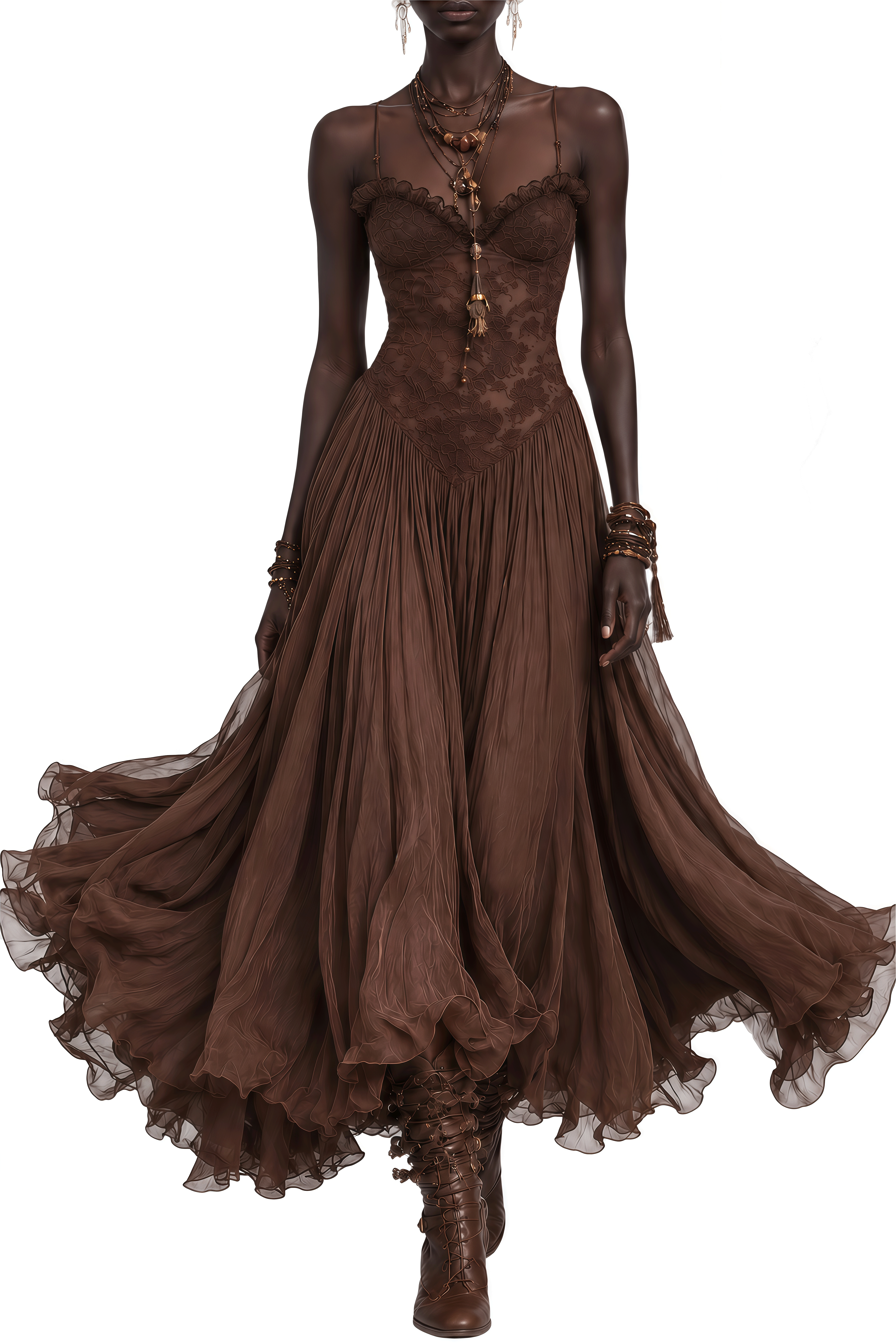 Isadora Brown Sleeveless Lace Maxi Dress