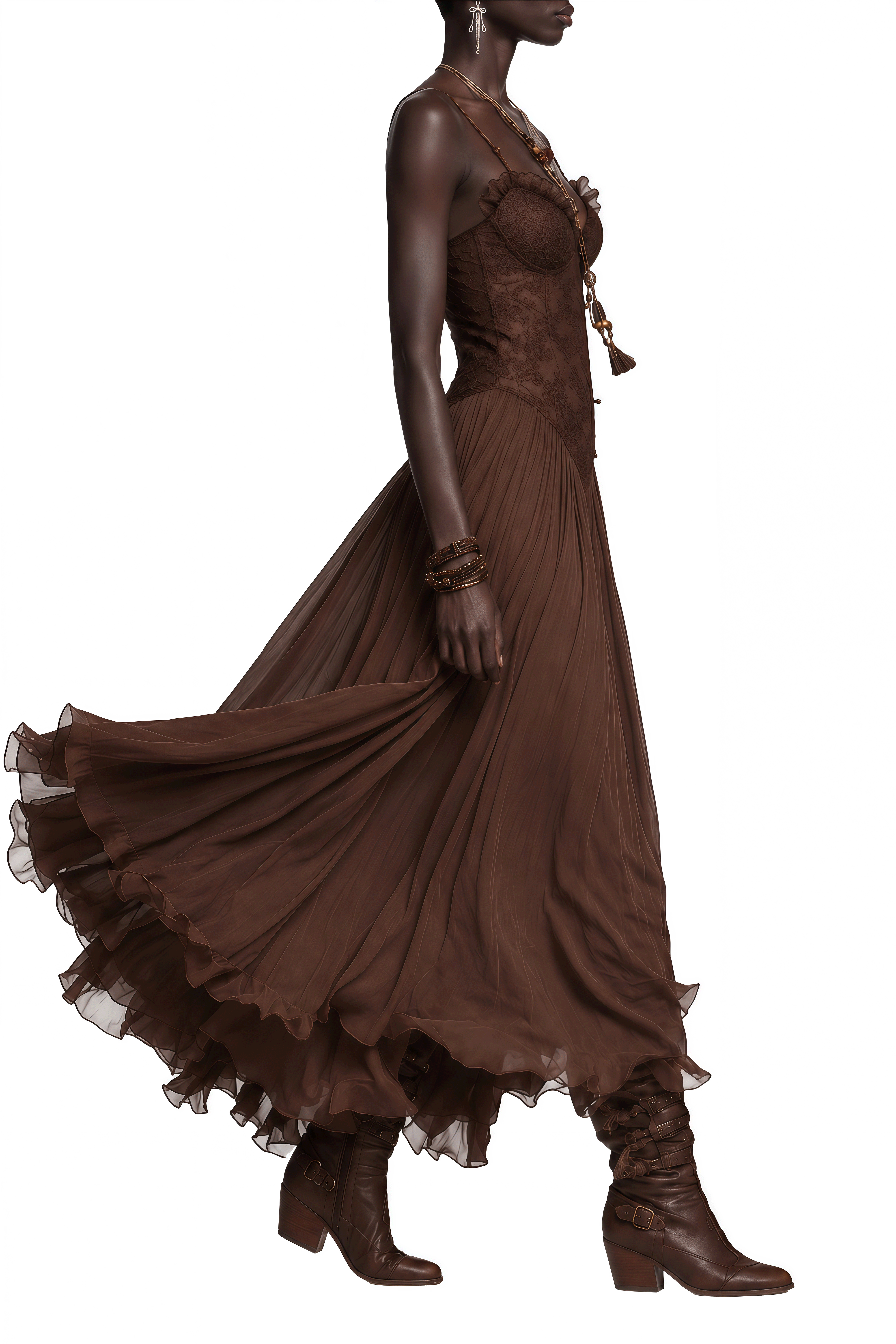 Isadora Brown Sleeveless Lace Maxi Dress