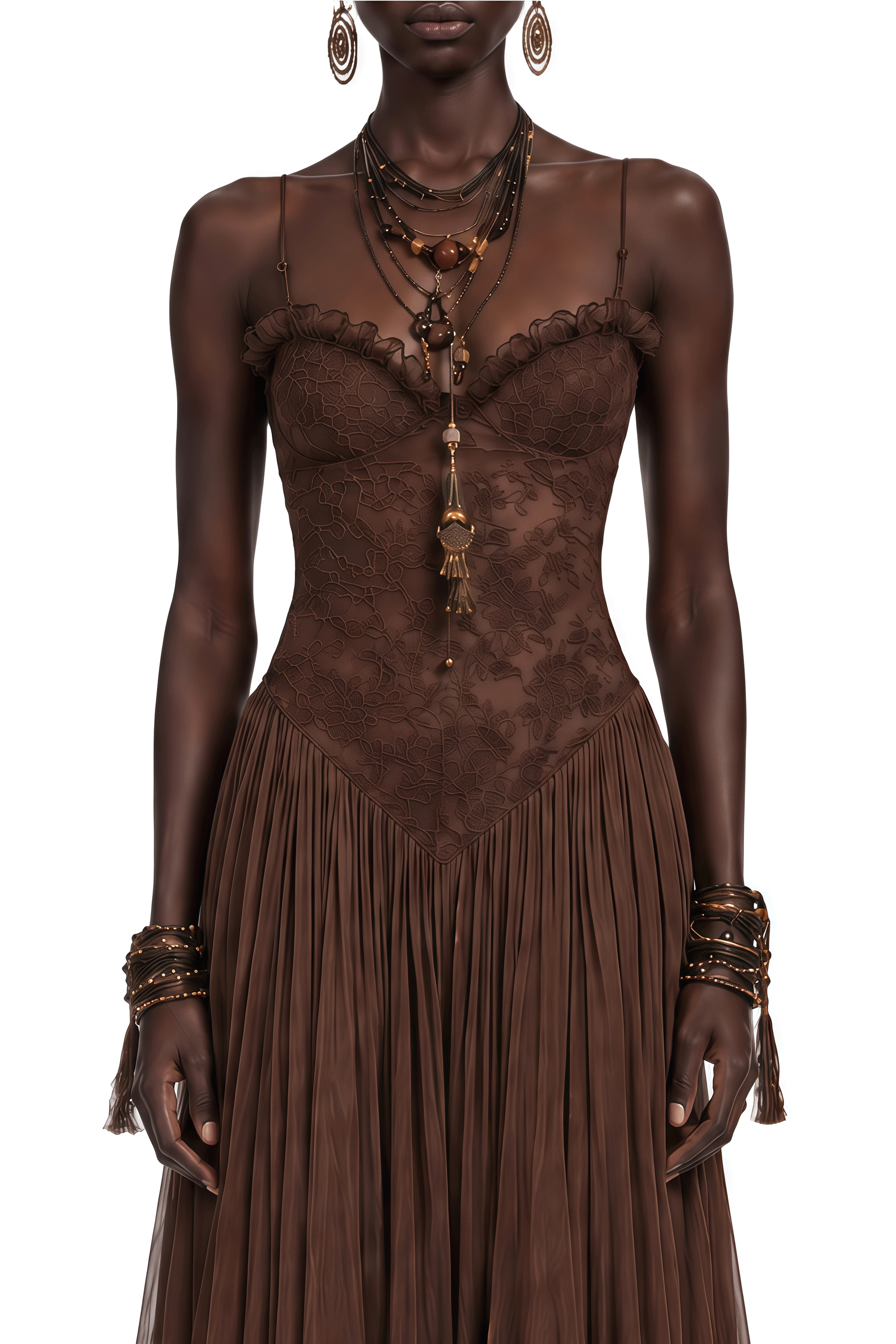 Isadora Brown Sleeveless Lace Maxi Dress