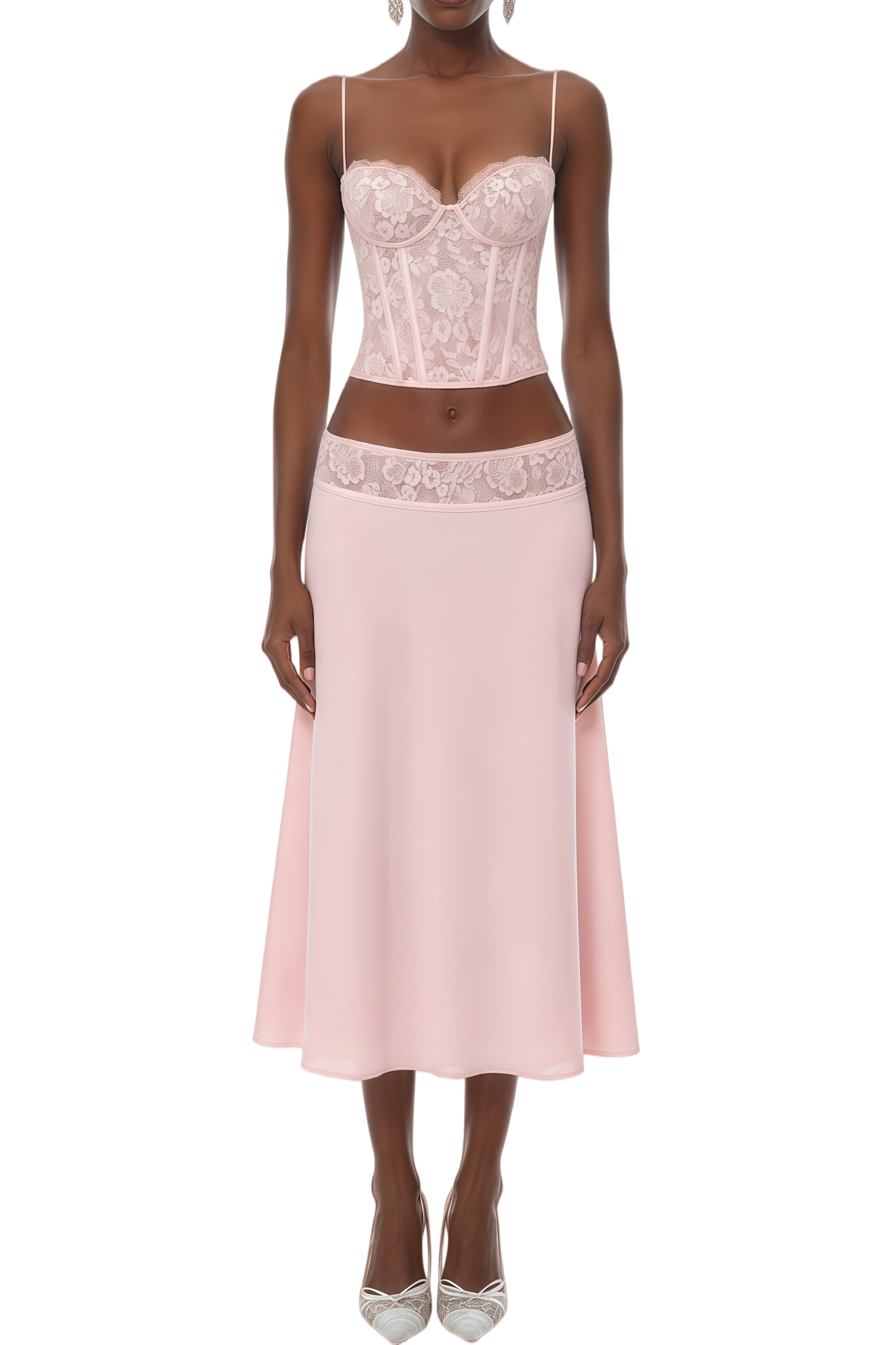 Isadora Pink Lace Panel Corset Top & Skirt Set