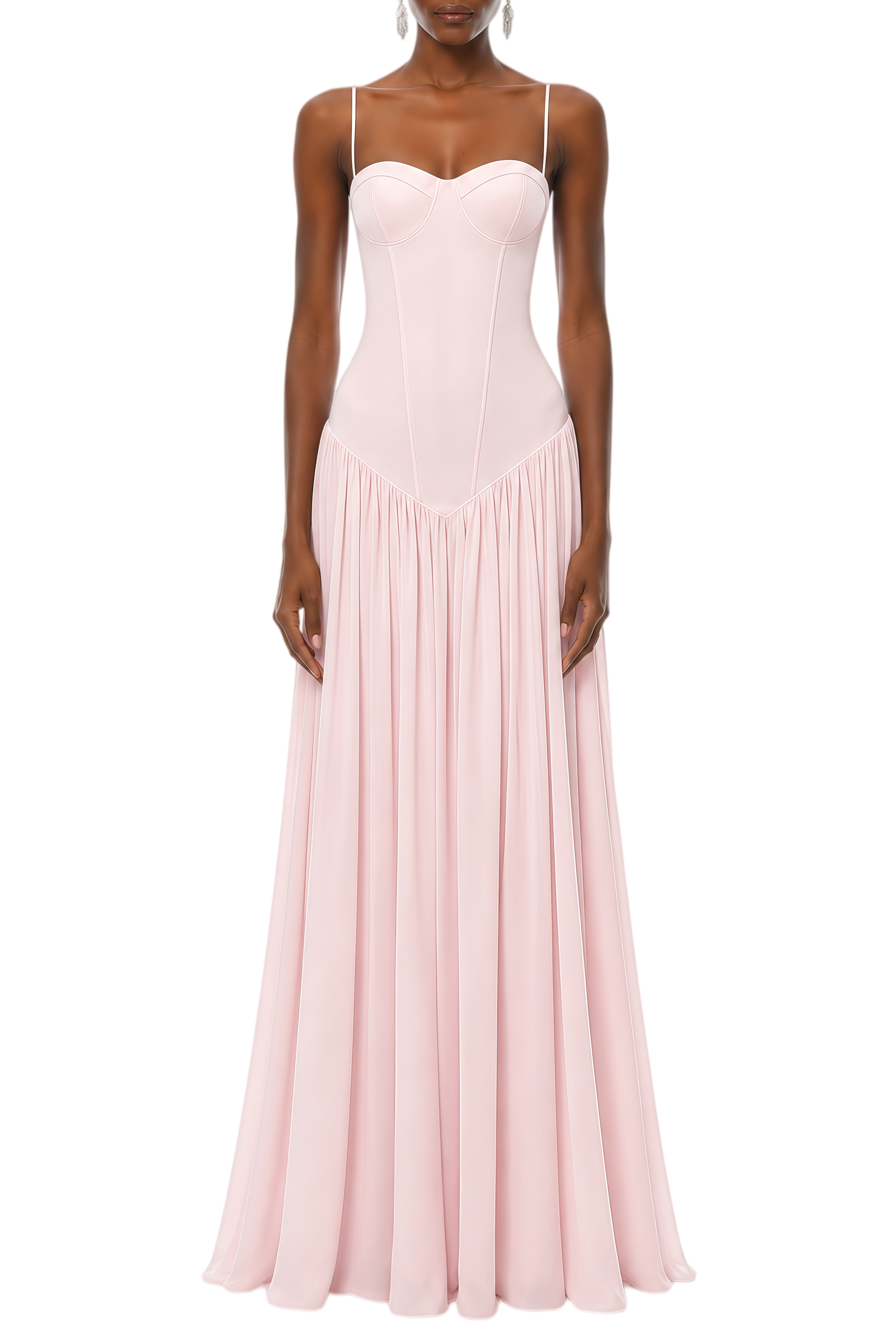 Jacqueline Pink Lace Up Ruched Maxi Dress