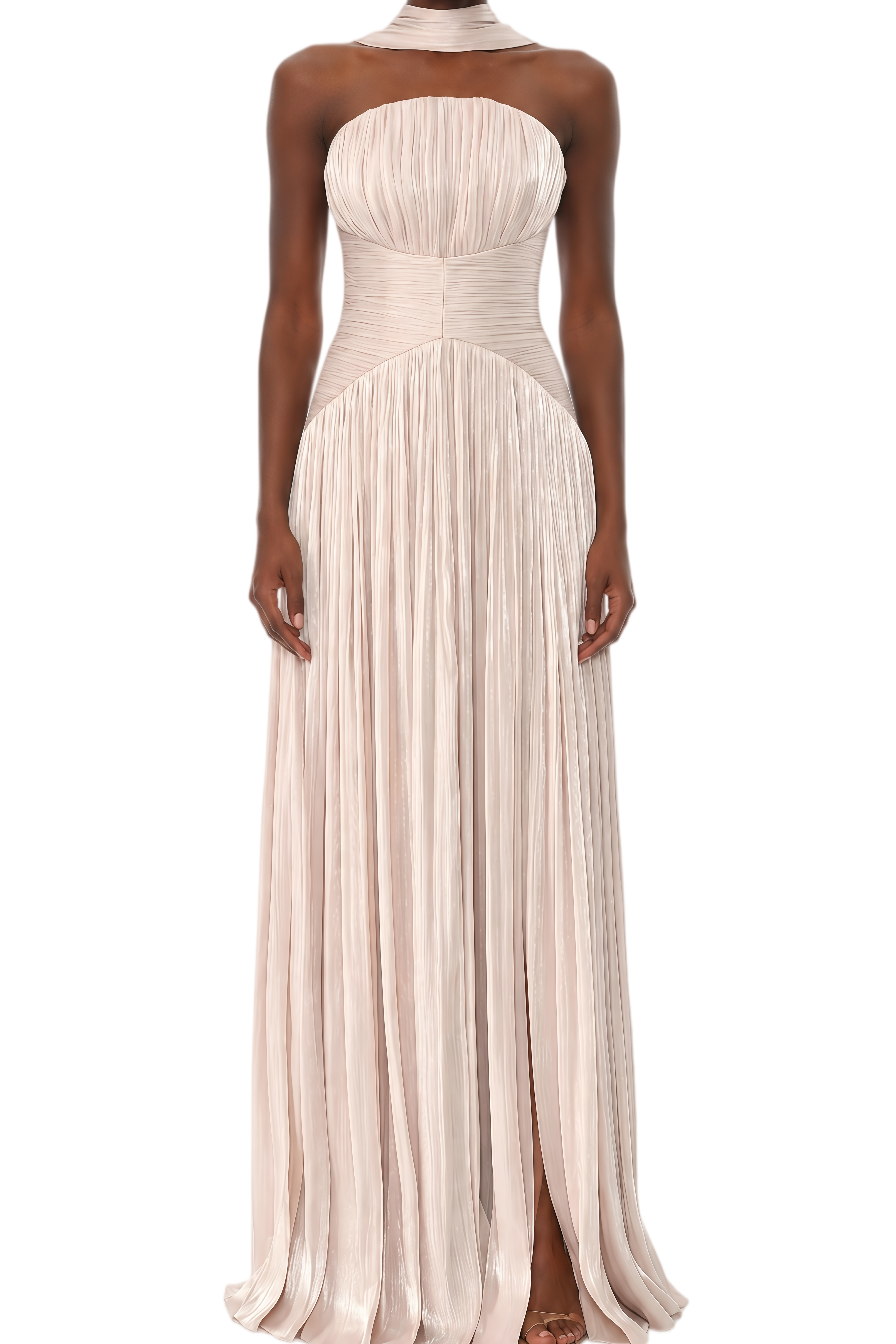 Josephine Pink Draped Scarf Design Pleated Maxi Dress