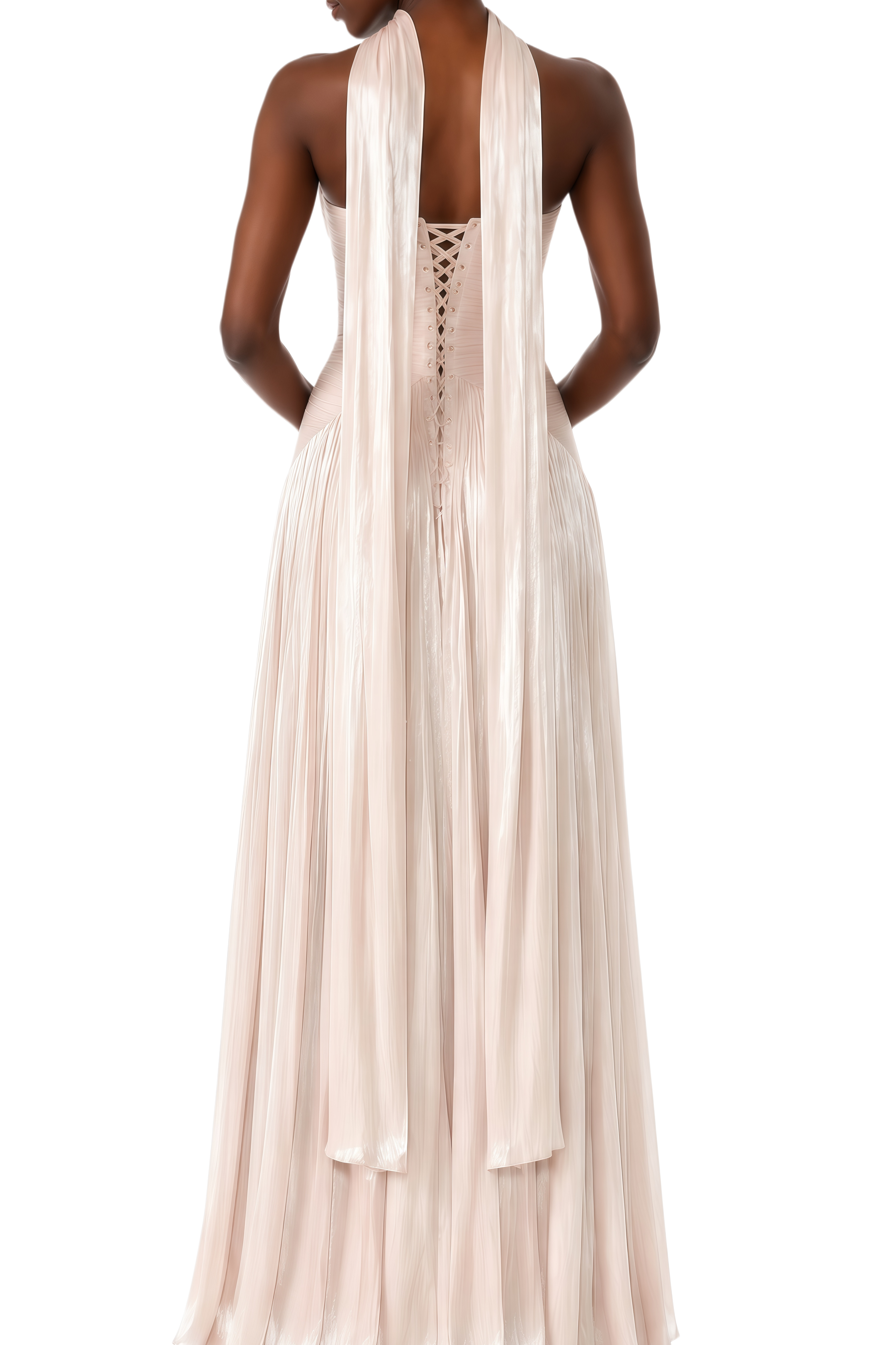 Josephine Pink Draped Scarf Design Pleated Maxi Dress