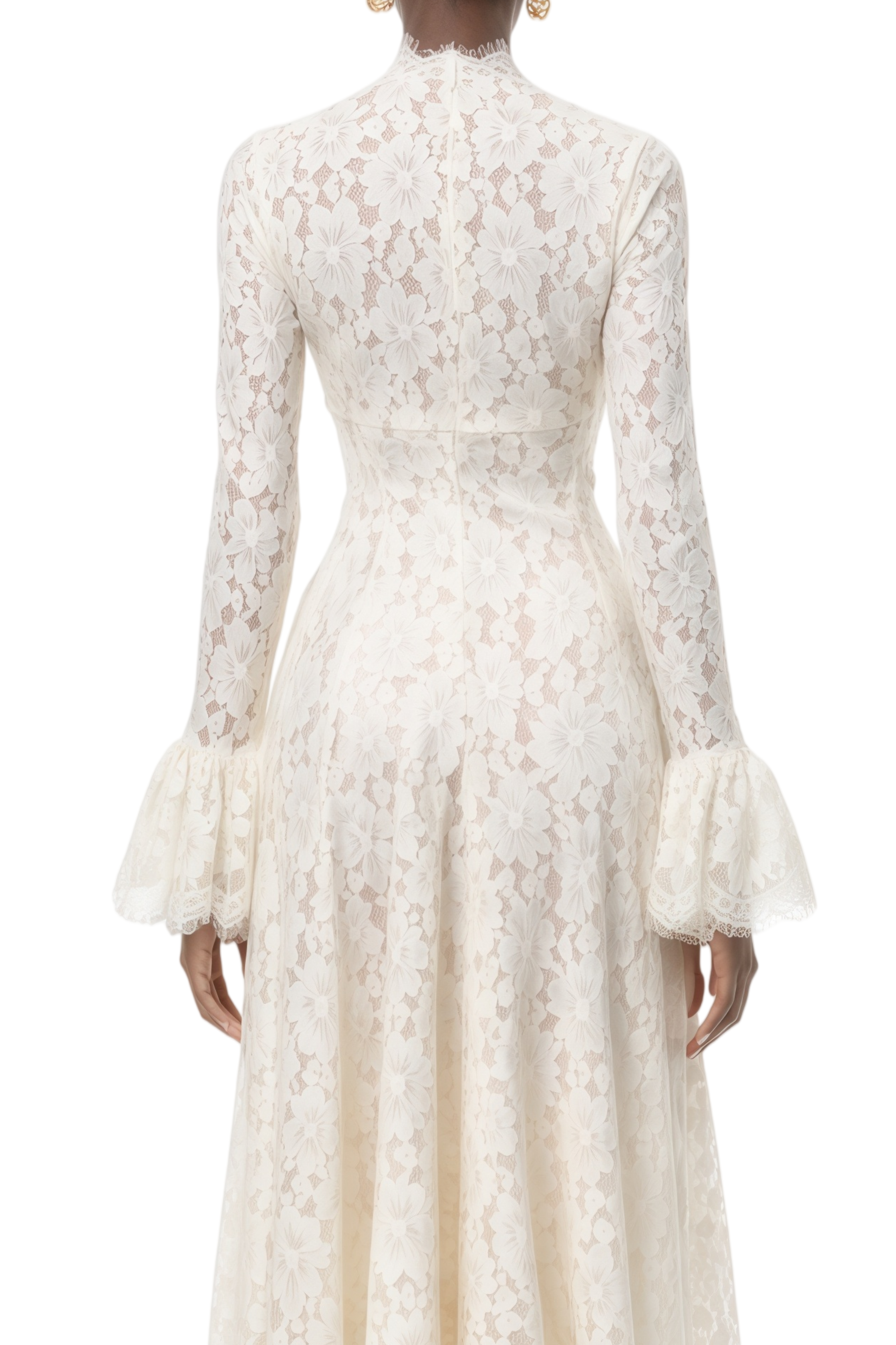 Katherine Cream White Floral Lace Pleated Maxi Dress