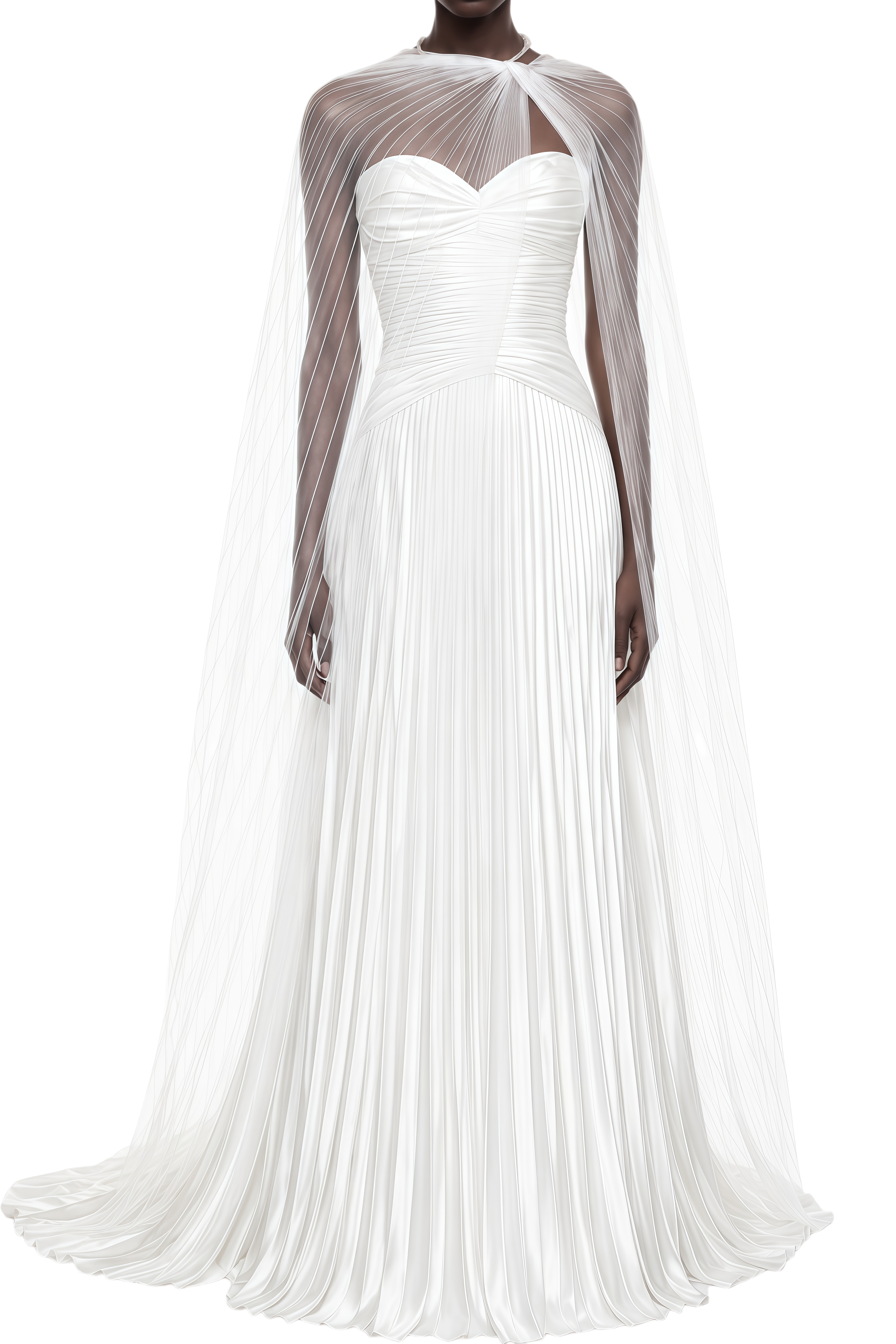 Laverda White Pleated Glossy Maxi Dress & Cape Set