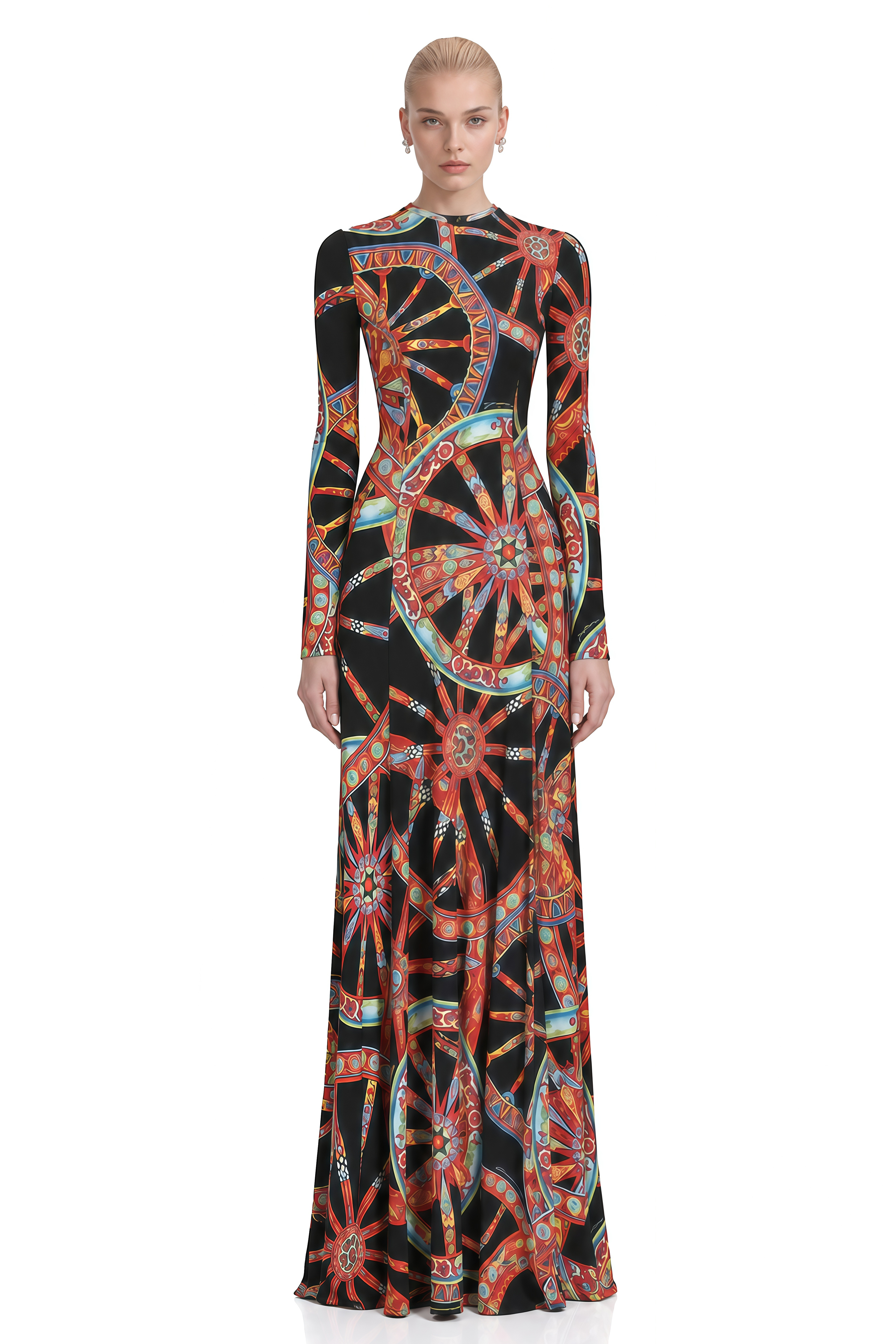 Lavinia Black Turtleneck Abstract Print Maxi Dress