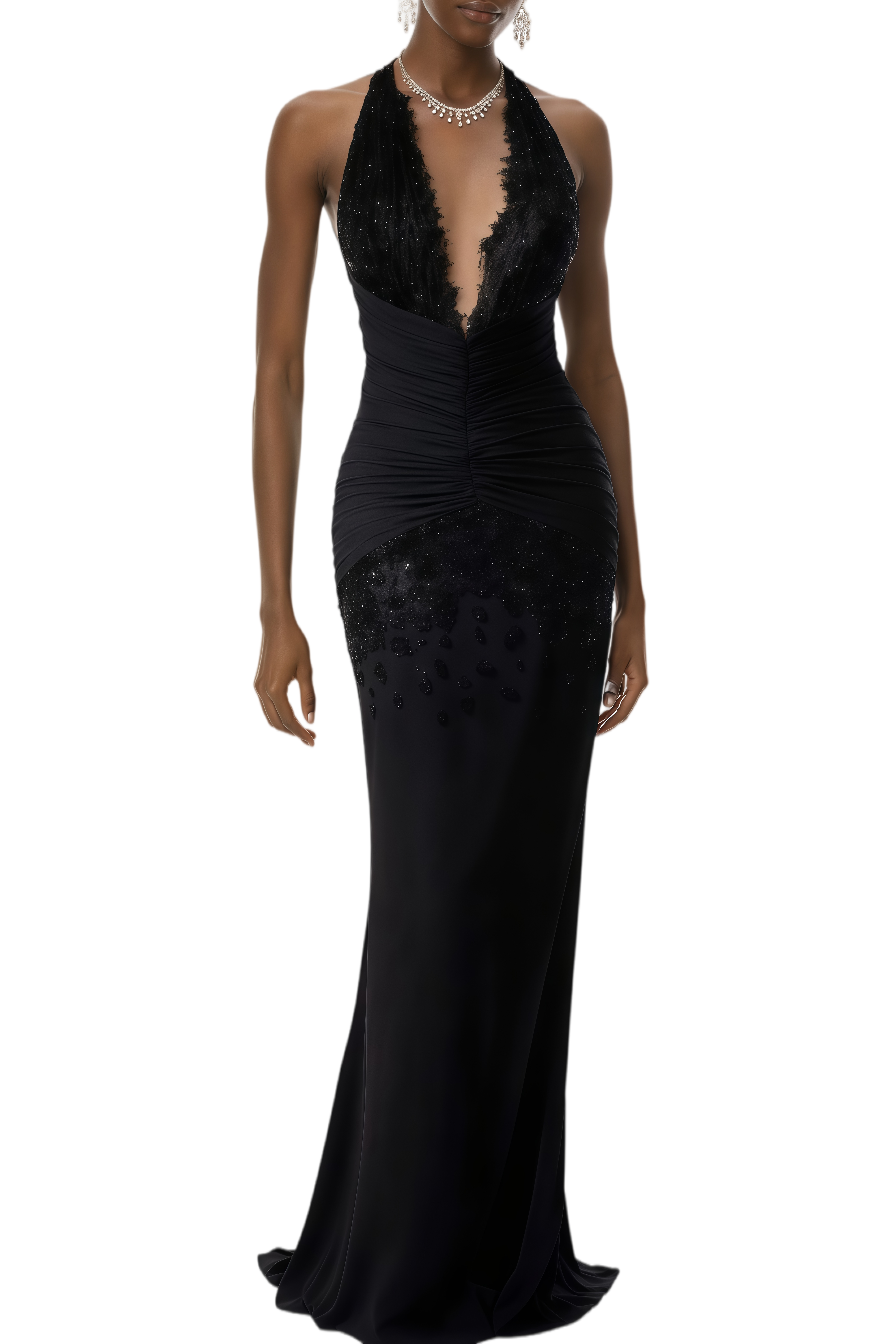 Lesley Black Halterneck Sequined Maxi Dress