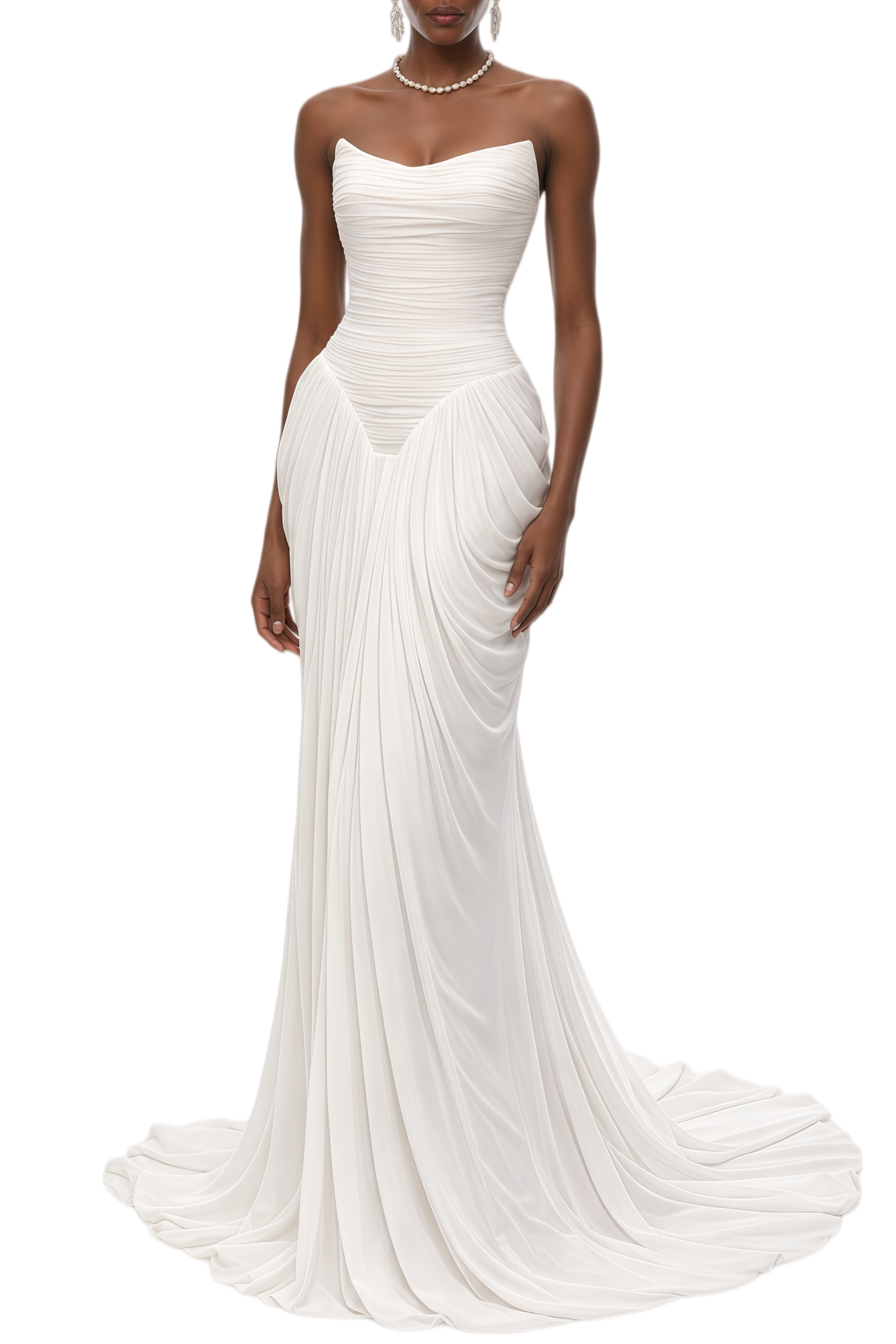 Lesley White Off Shoulder Draped Maxi Dress