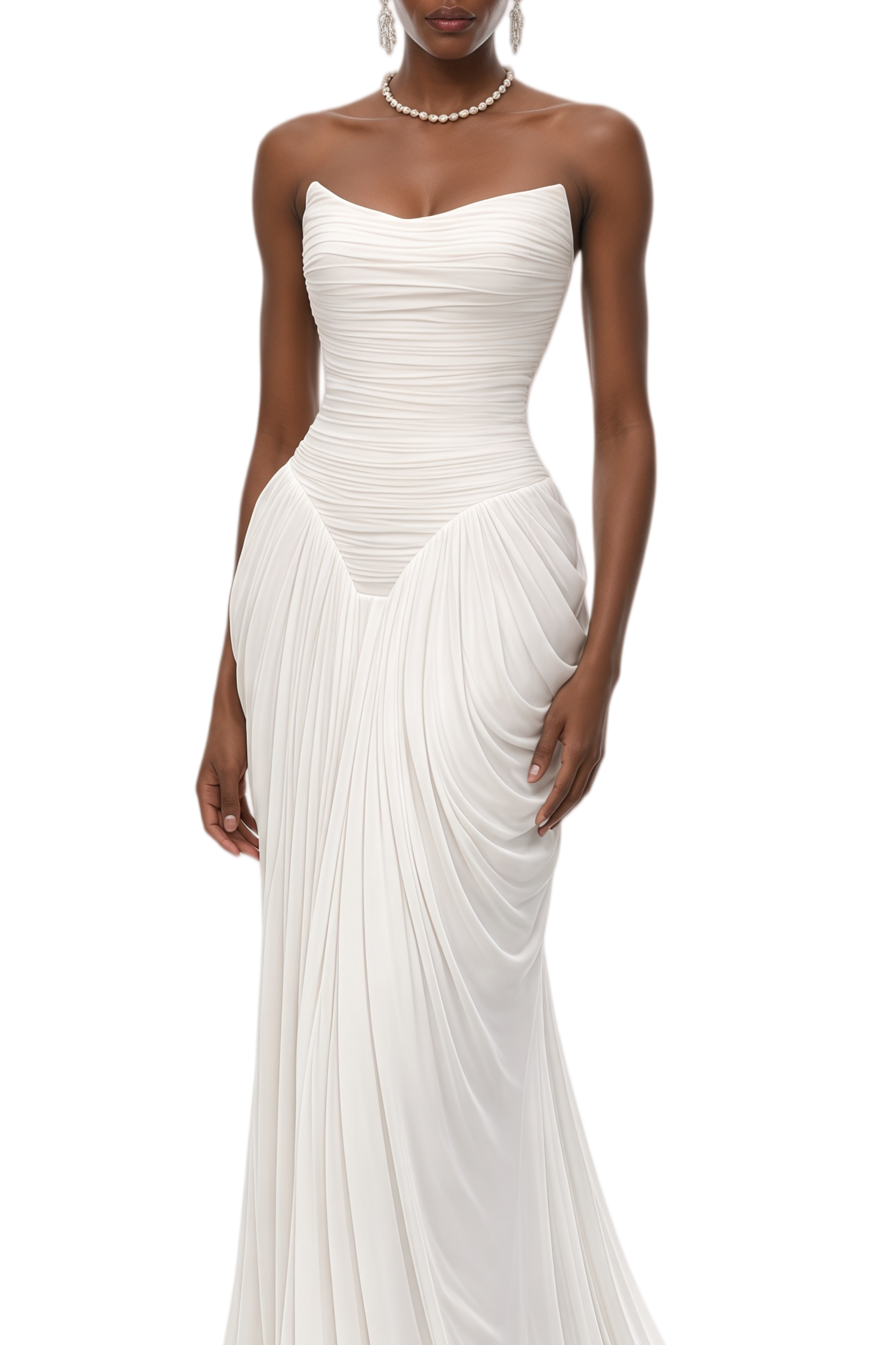 Lesley White Off Shoulder Draped Maxi Dress