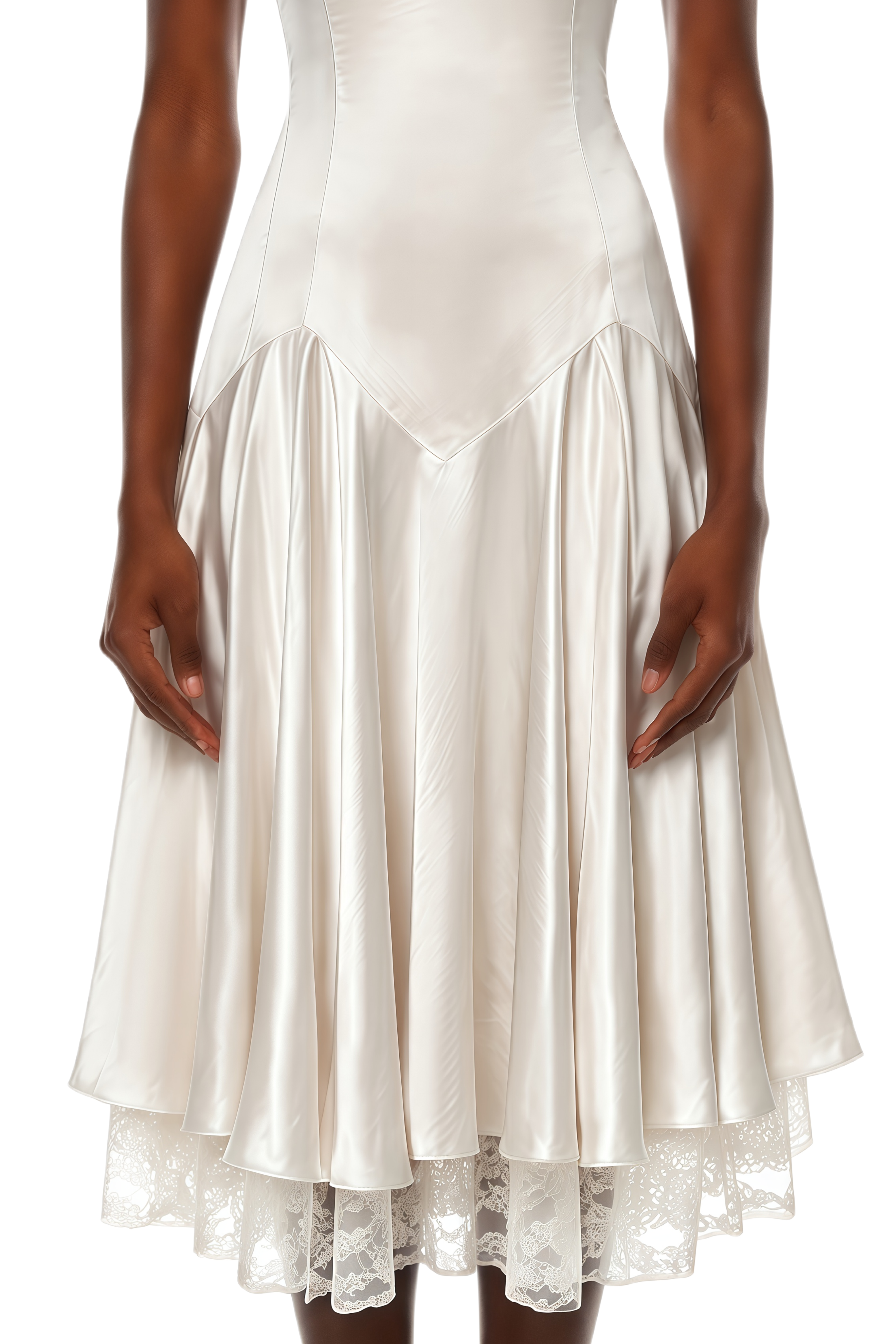 Luna Cream White Lace Panel Pleated Midi Dress
