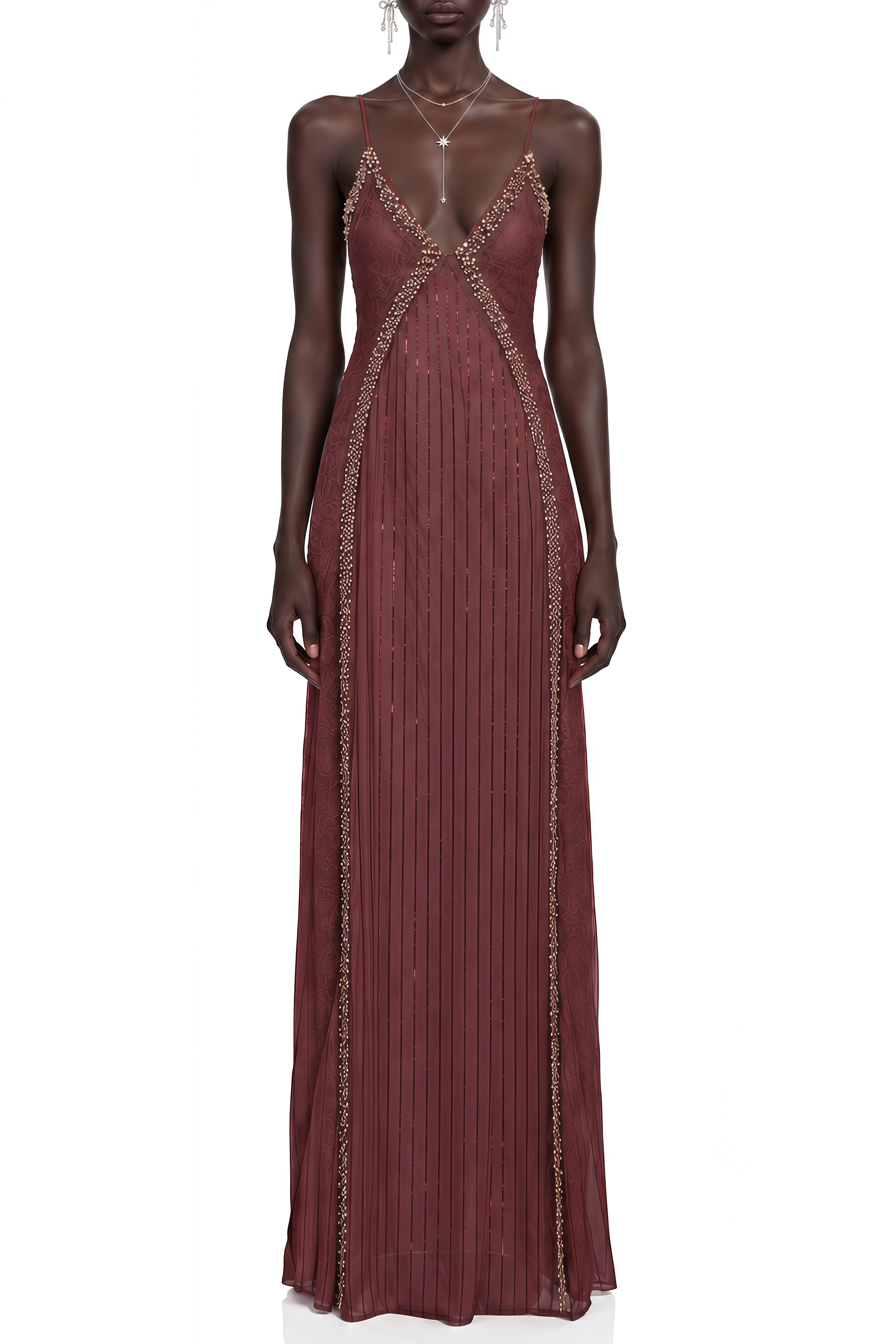 Lydia Brown Sleeveless Lace Maxi Dress