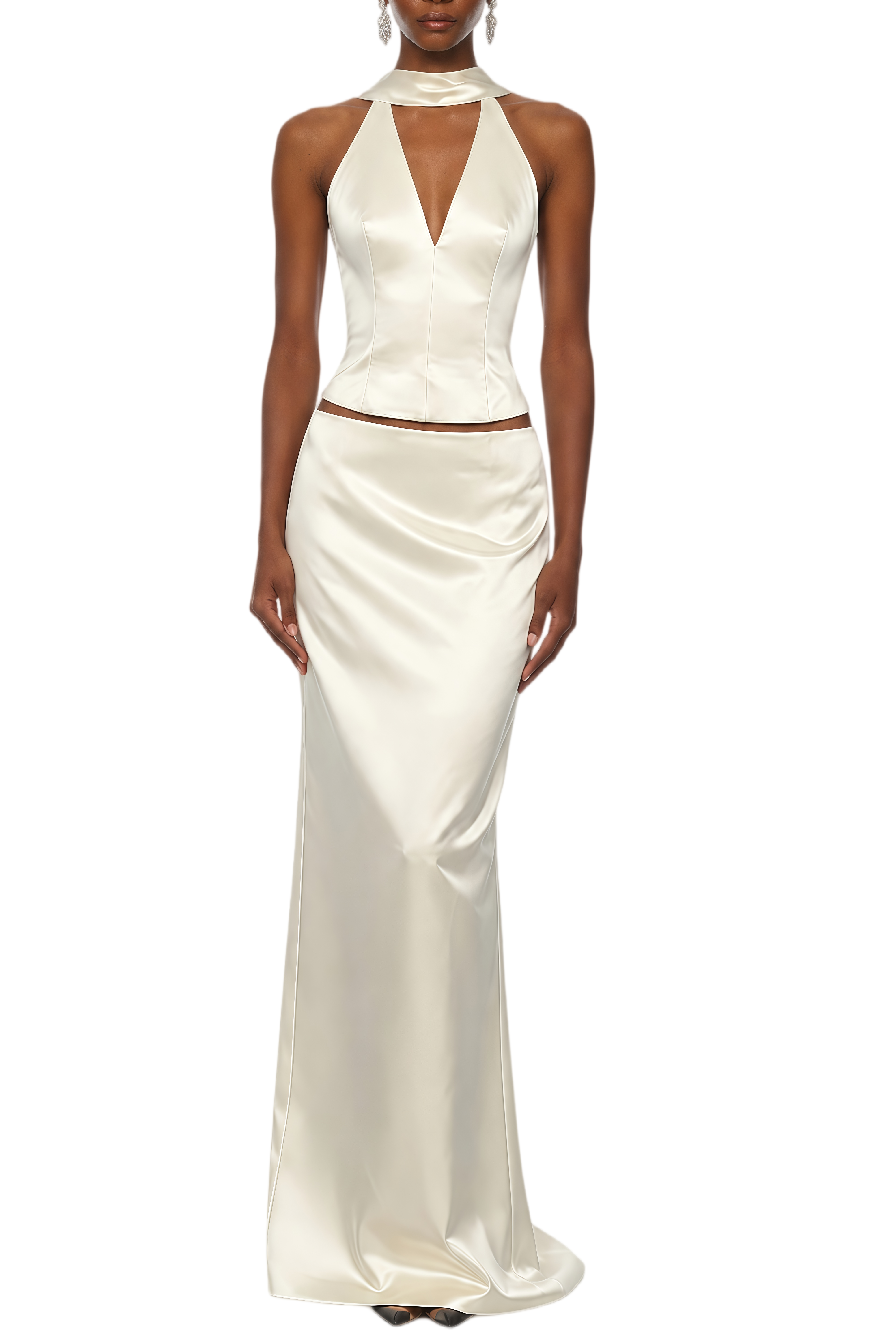 Lynn Cream White Halterneck Top & Skirt Set