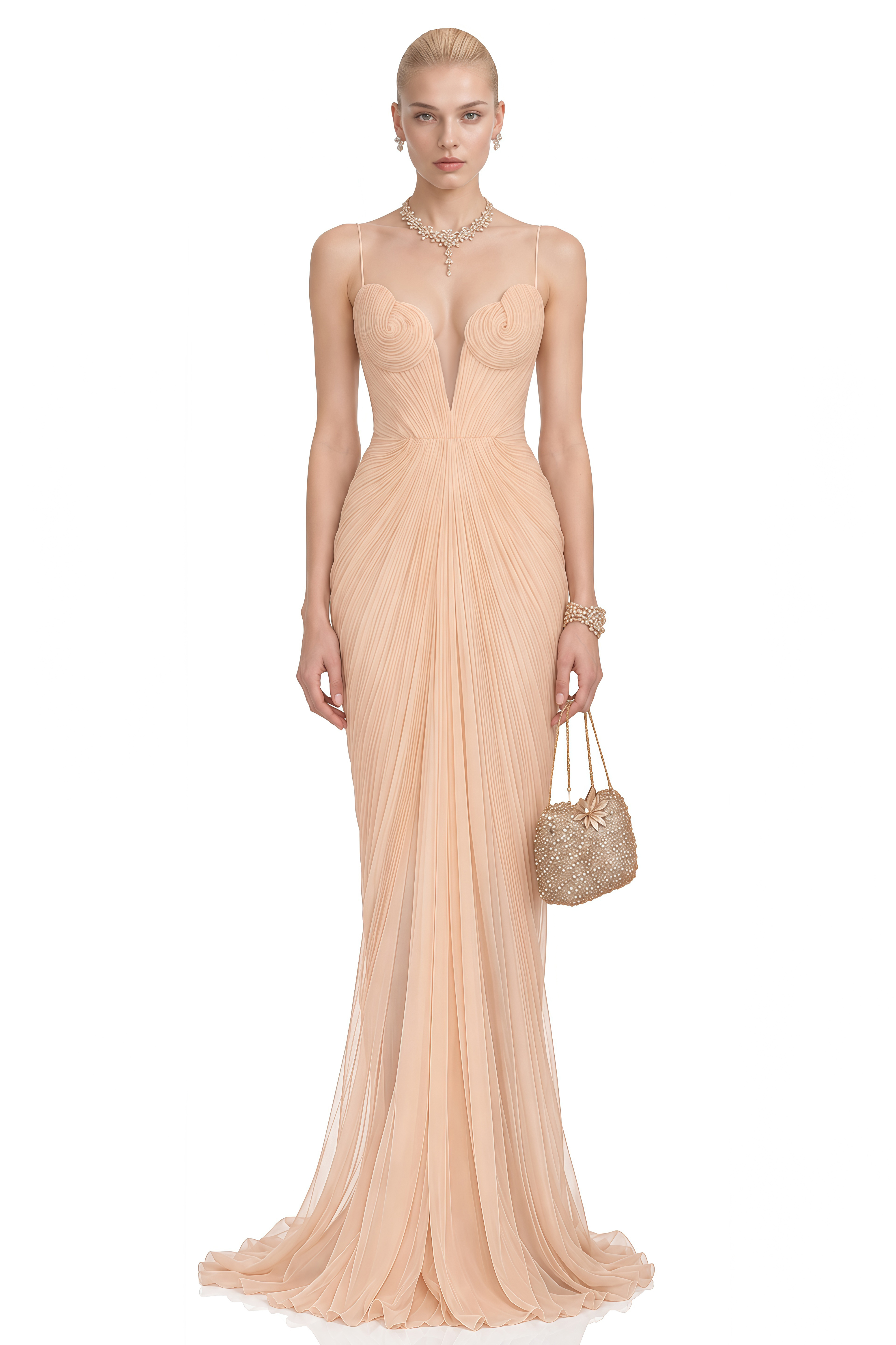 Margaret Neutral Sleeveless Ruched Maxi Dress