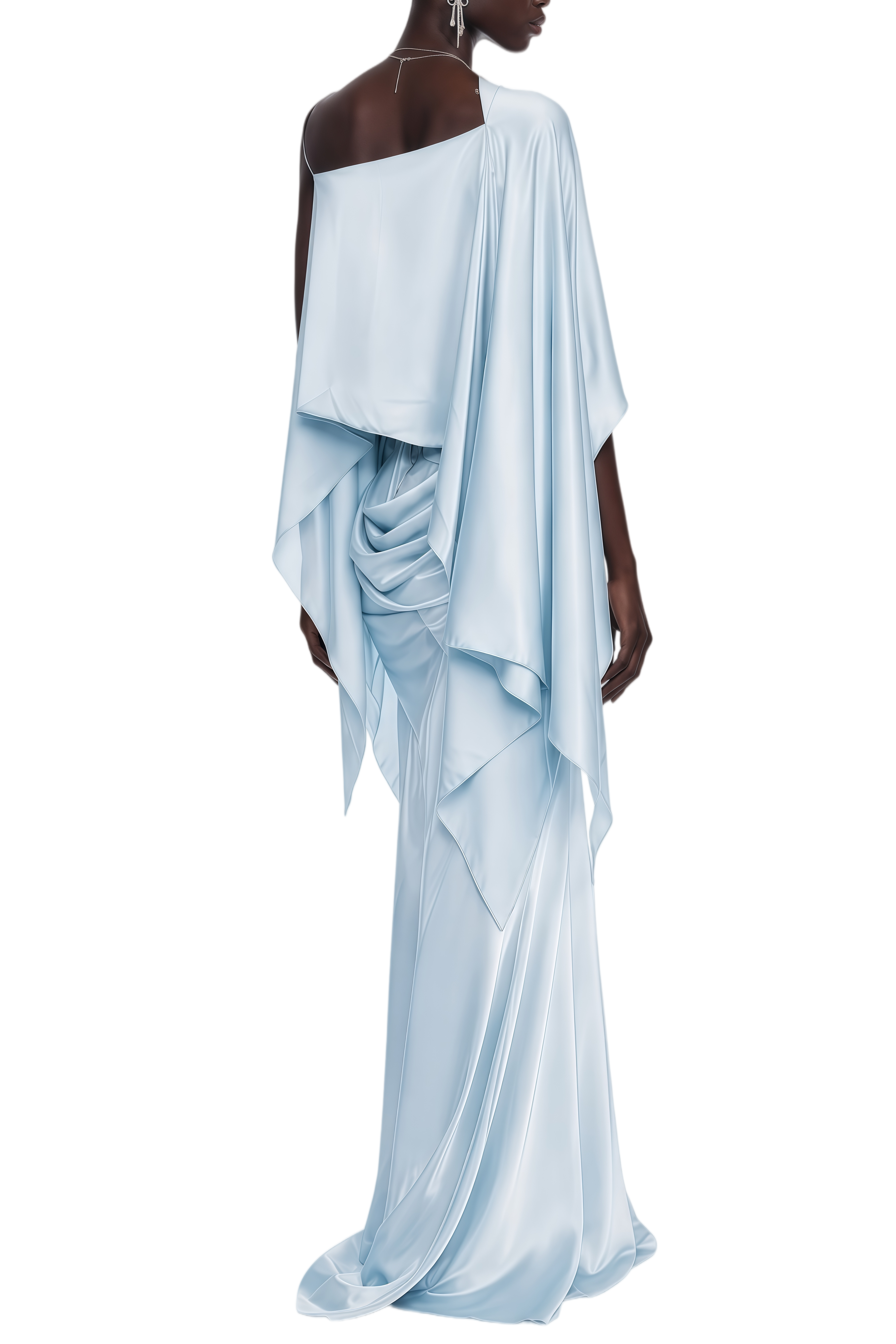 Mireille Light Blue Cut-out Waist Cape Design Top & Skirt Set