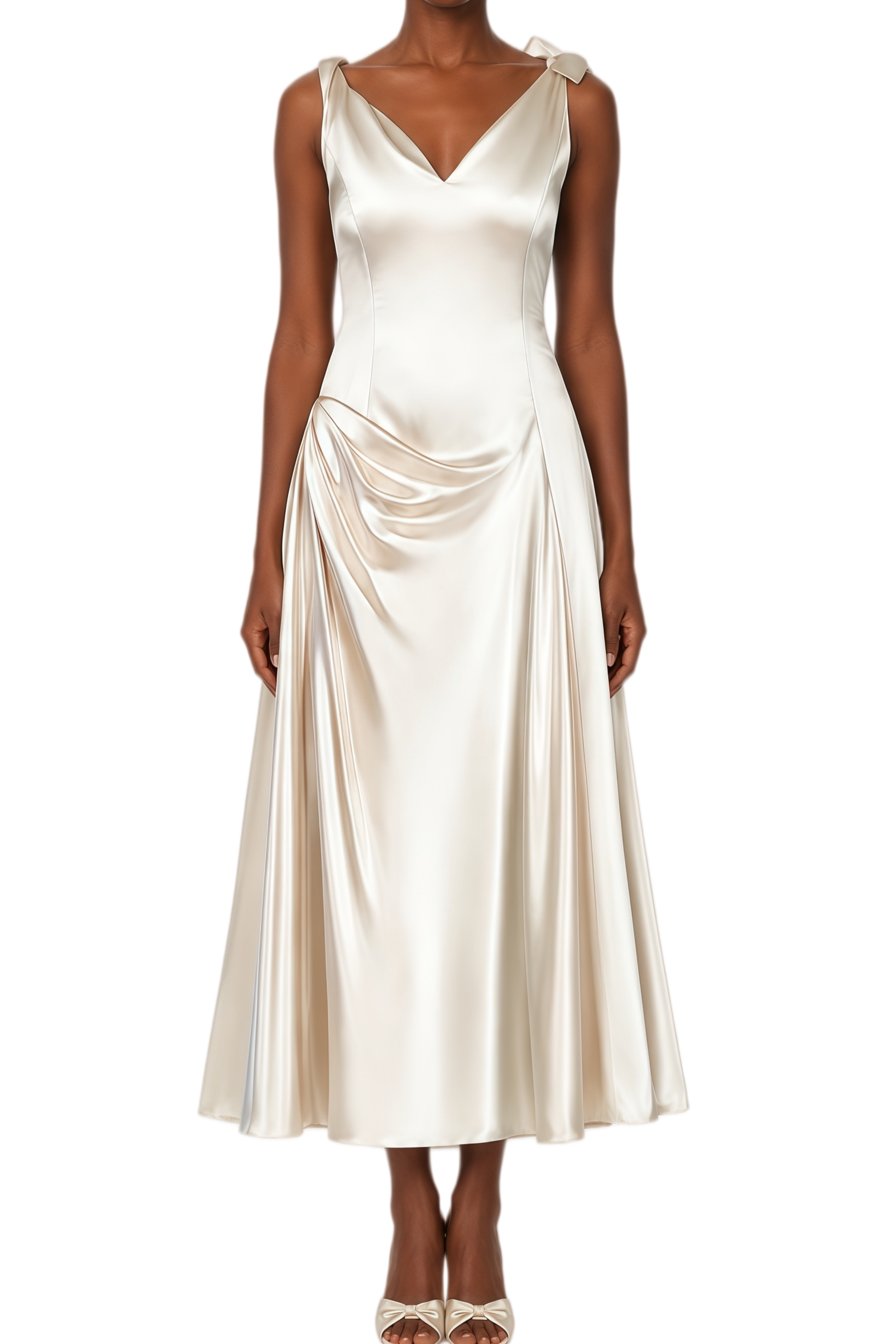 Mireille Silver Bow Detail Draped Midi Dress