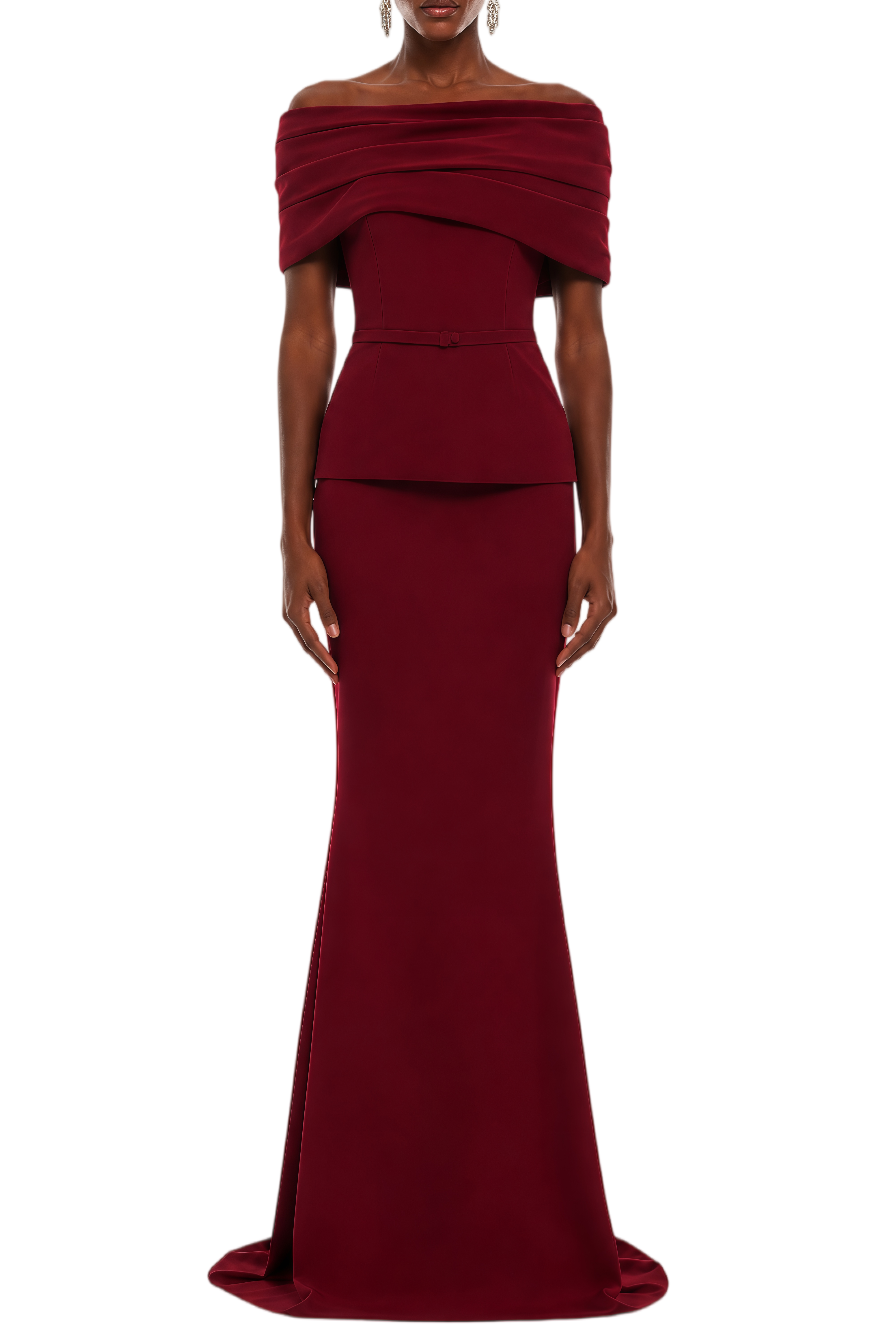 Natalie Burgundy Boat Neck Mermaid Maxi Gown
