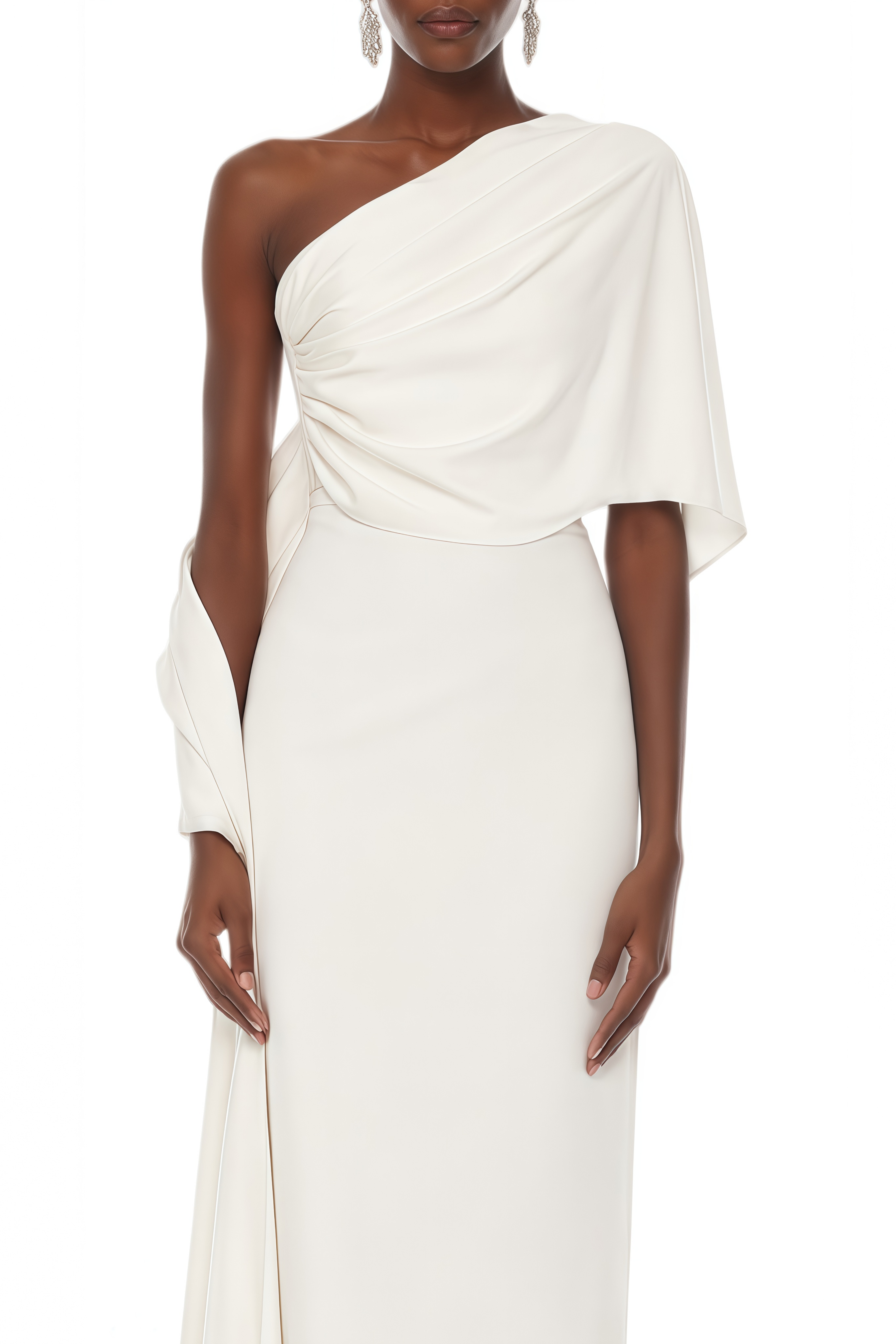 Octavia White One Shoulder Cape Midi Dress