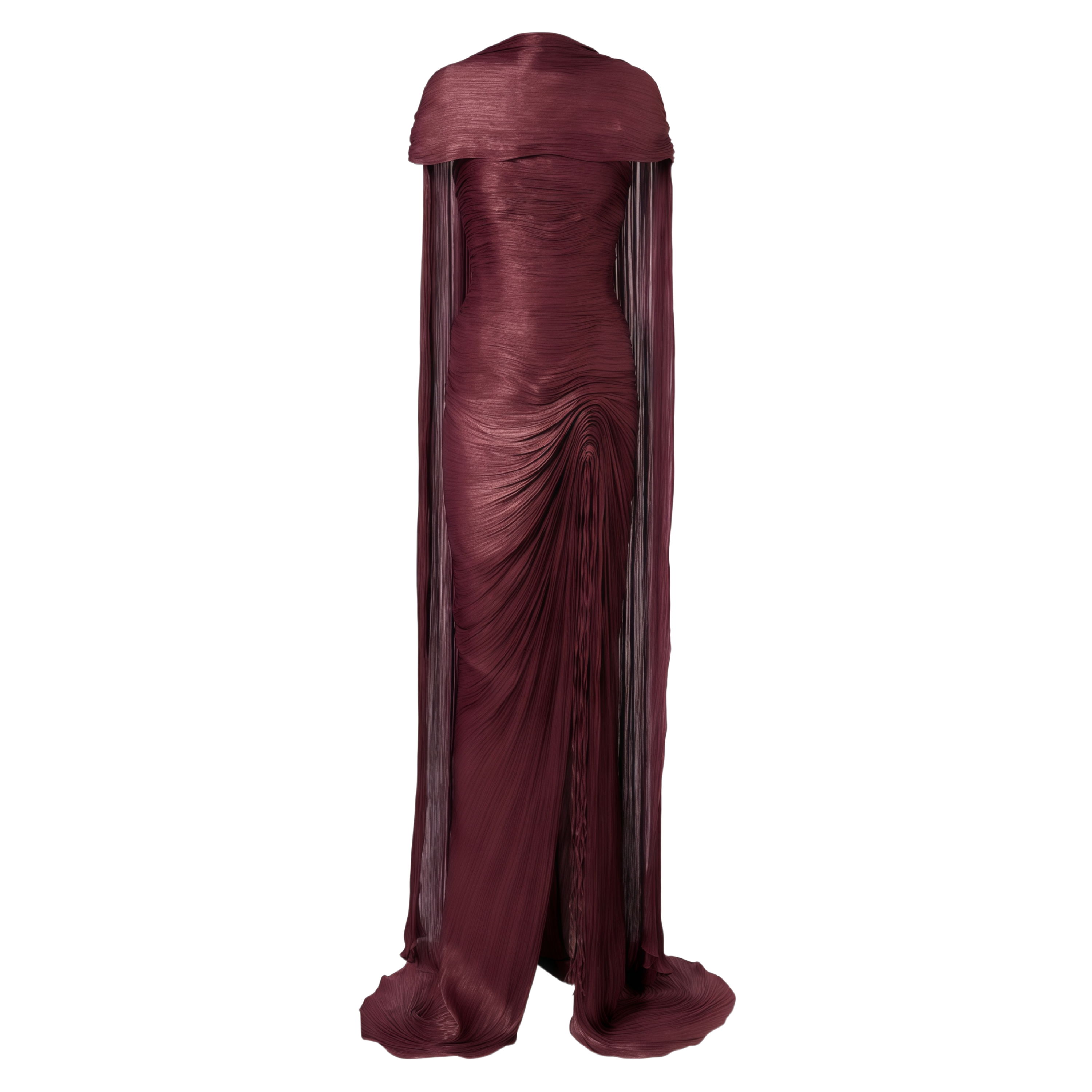 Dobromila Burgundy Pleated Maxi Dress with Scarf Detail