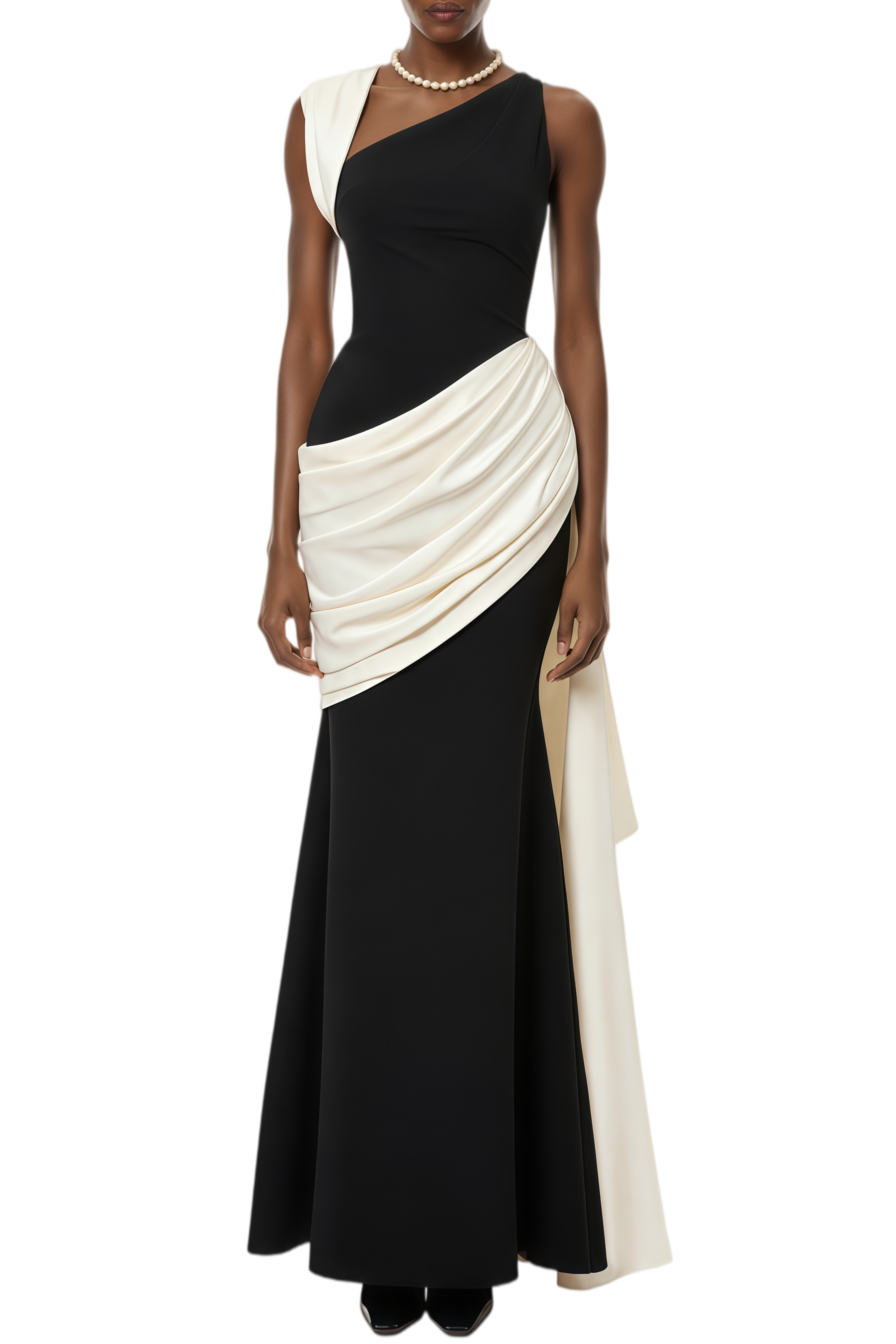 Quintina Color Block Asymmetrical Ruched Maxi Dress