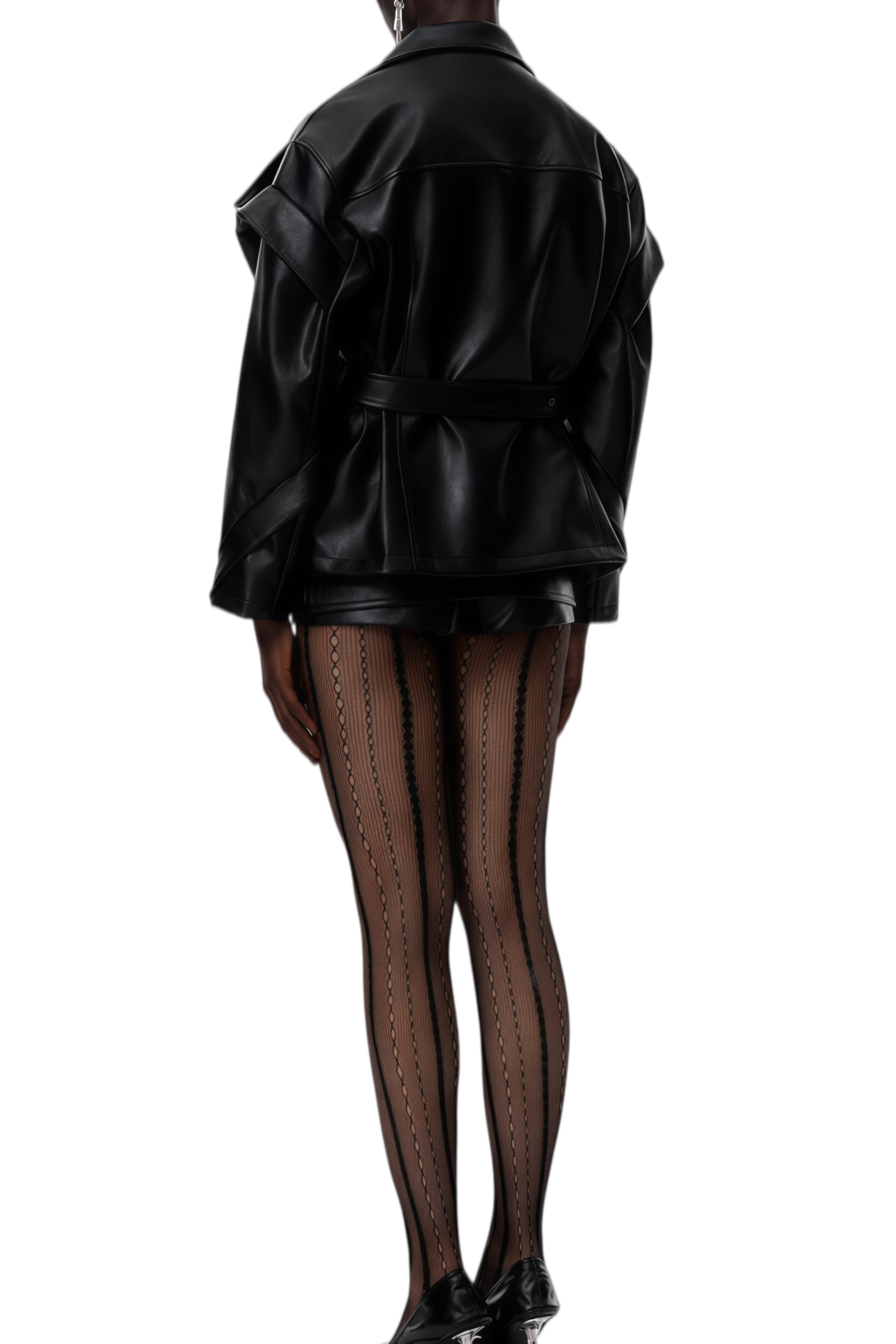 Sabrina Black Leather Belted Coat