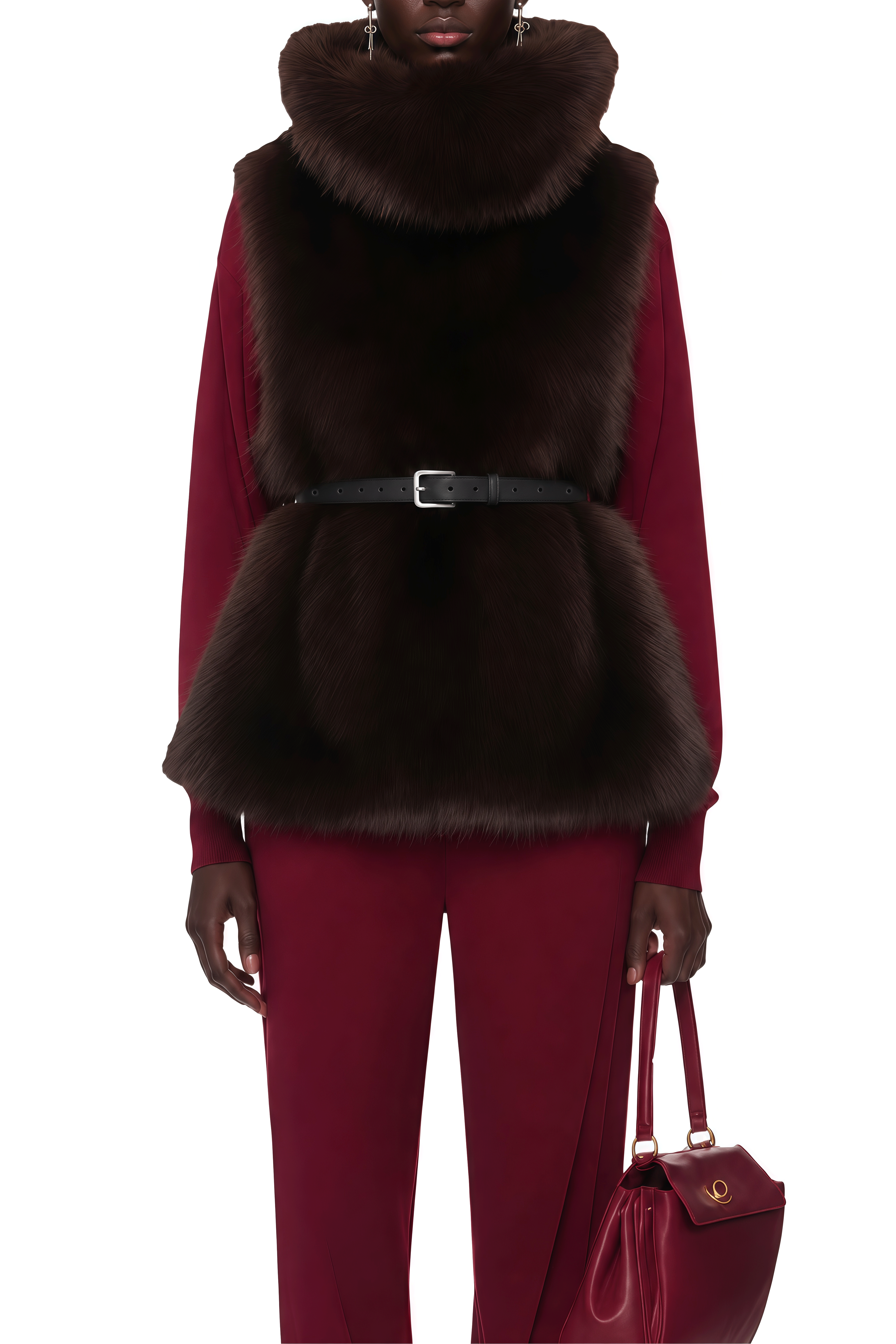 Valentina Brown Fur Vest Top