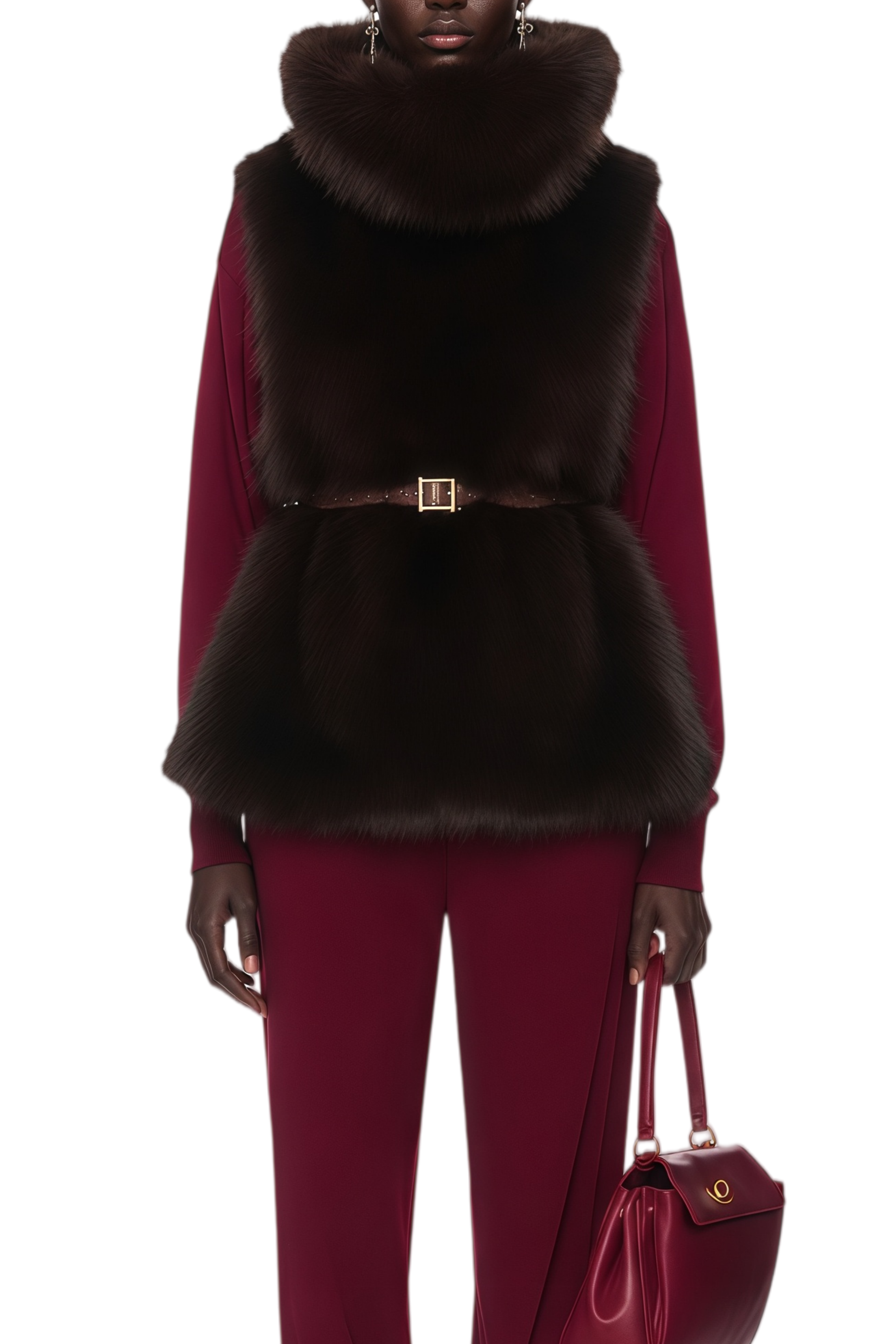 Valentina Brown Fur Vest Top