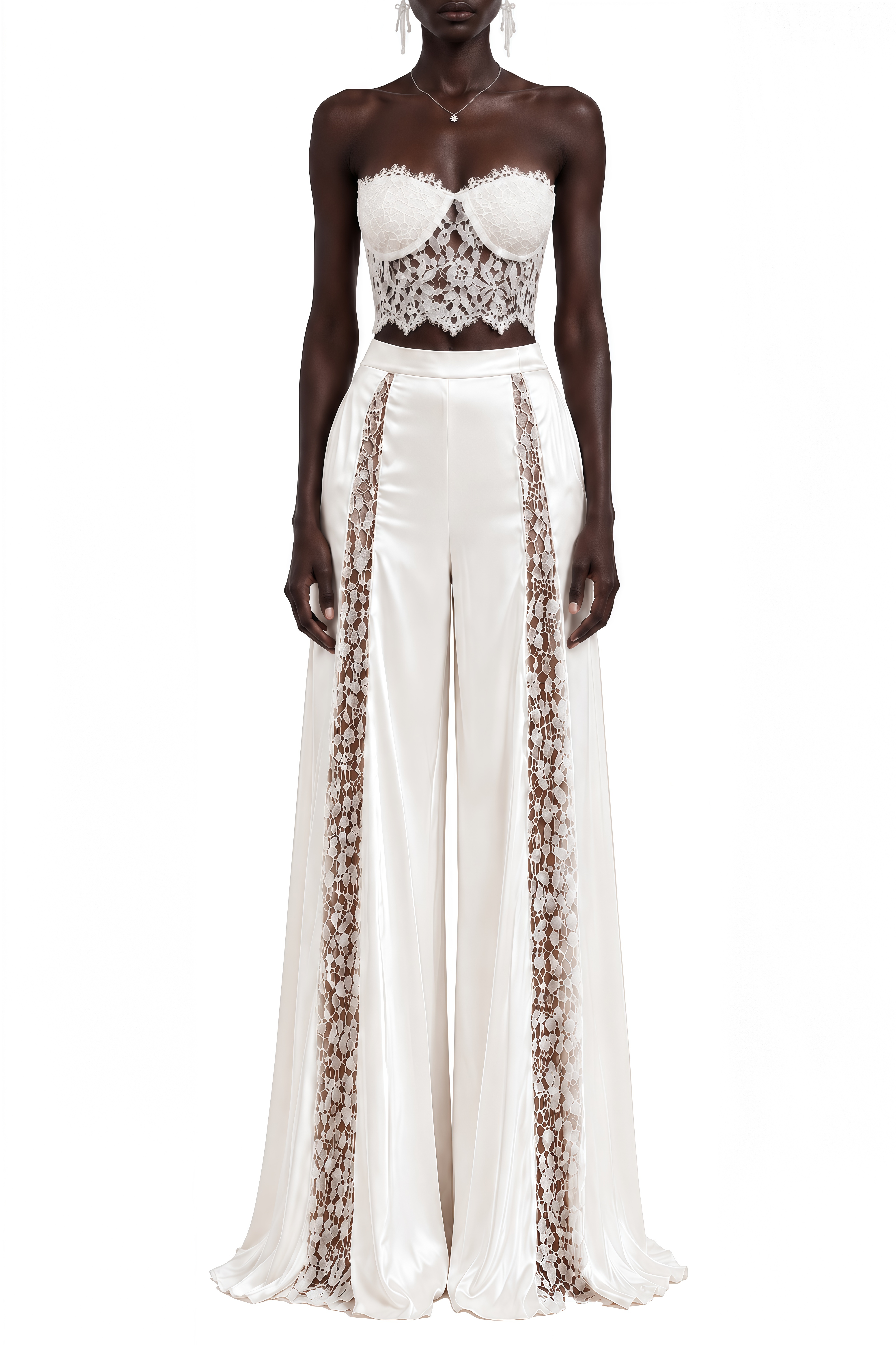 Vesper White Sleeveless Lace Top & Trousers Set