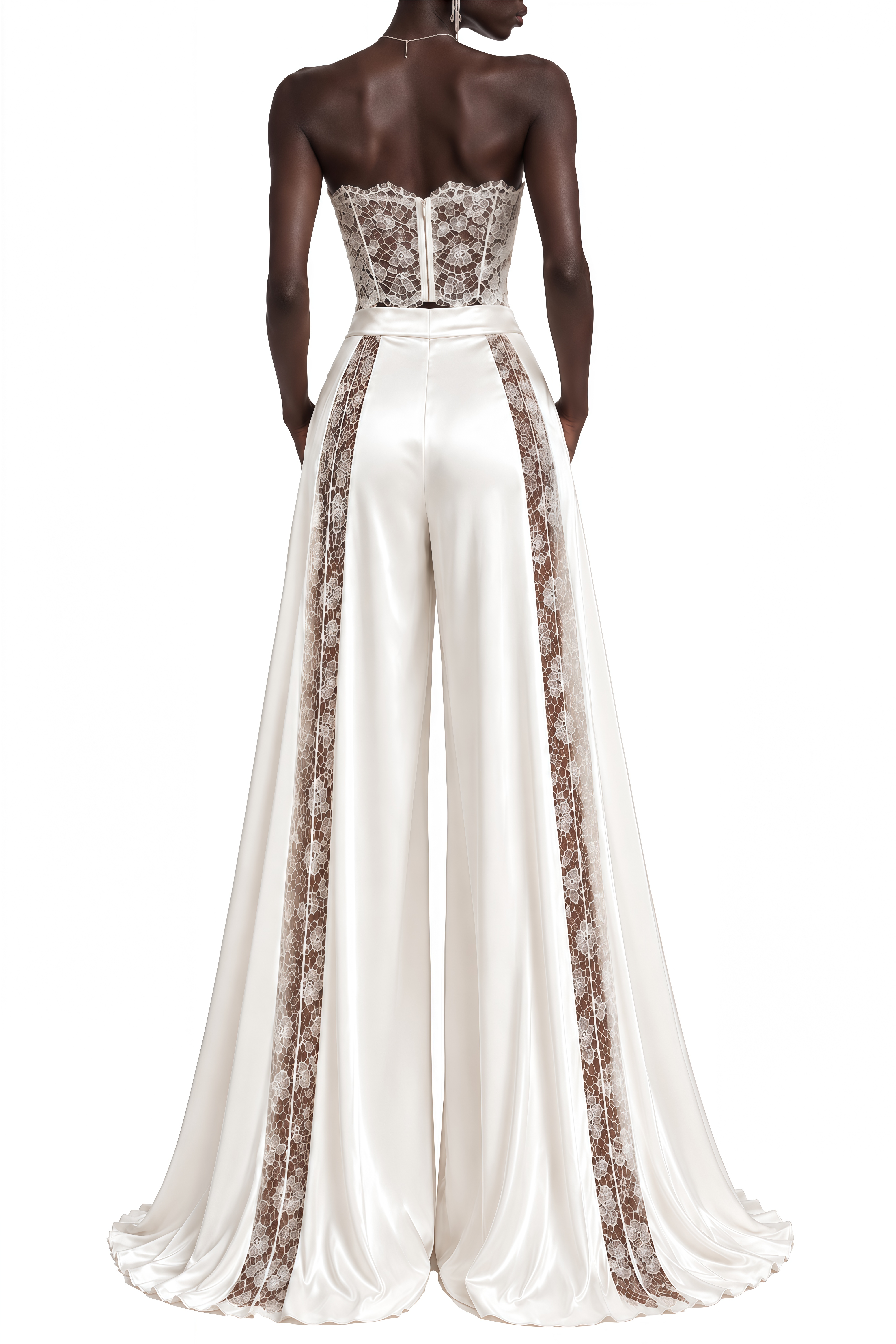 Vesper White Sleeveless Lace Top & Trousers Set