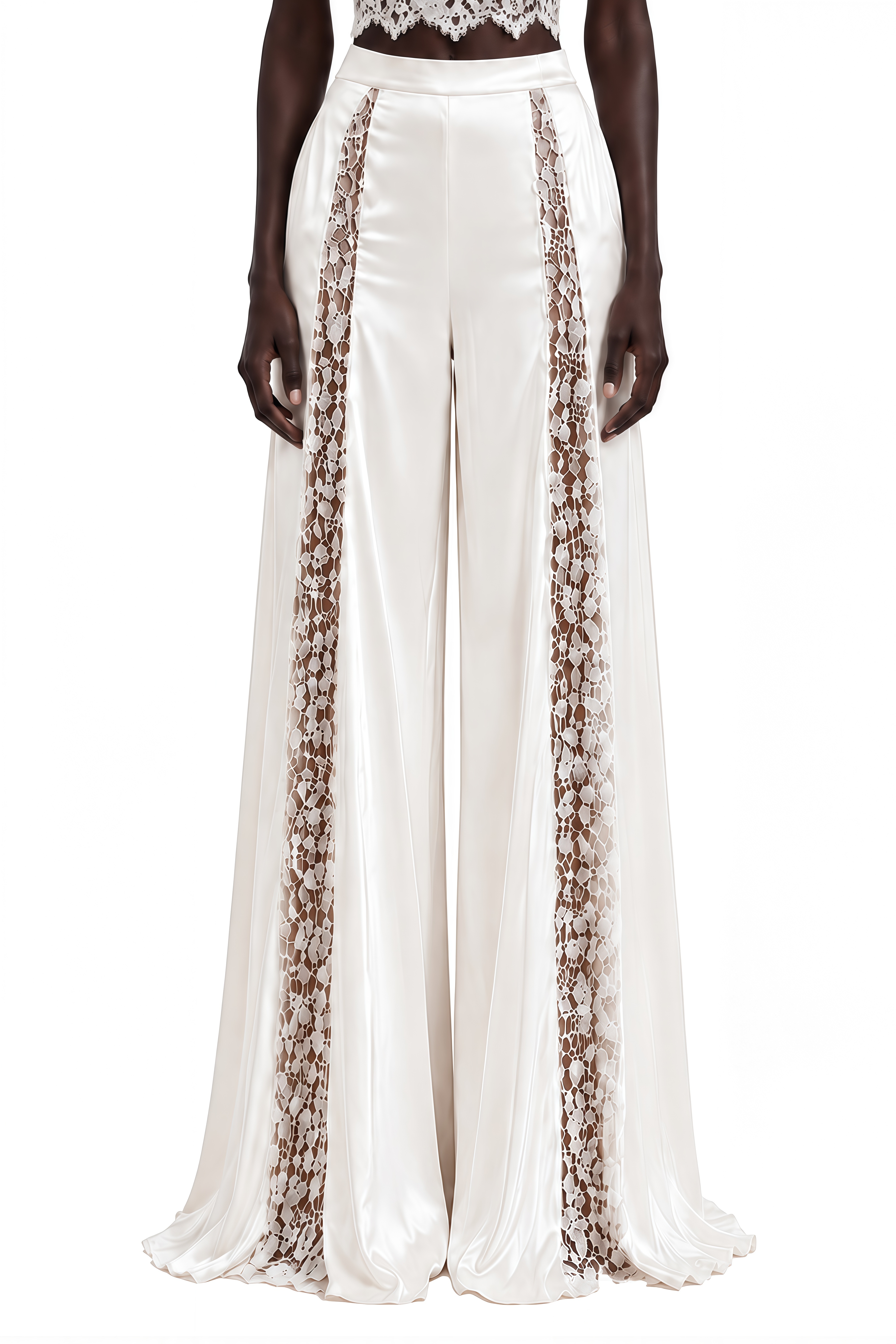 Vesper White Sleeveless Lace Top & Trousers Set