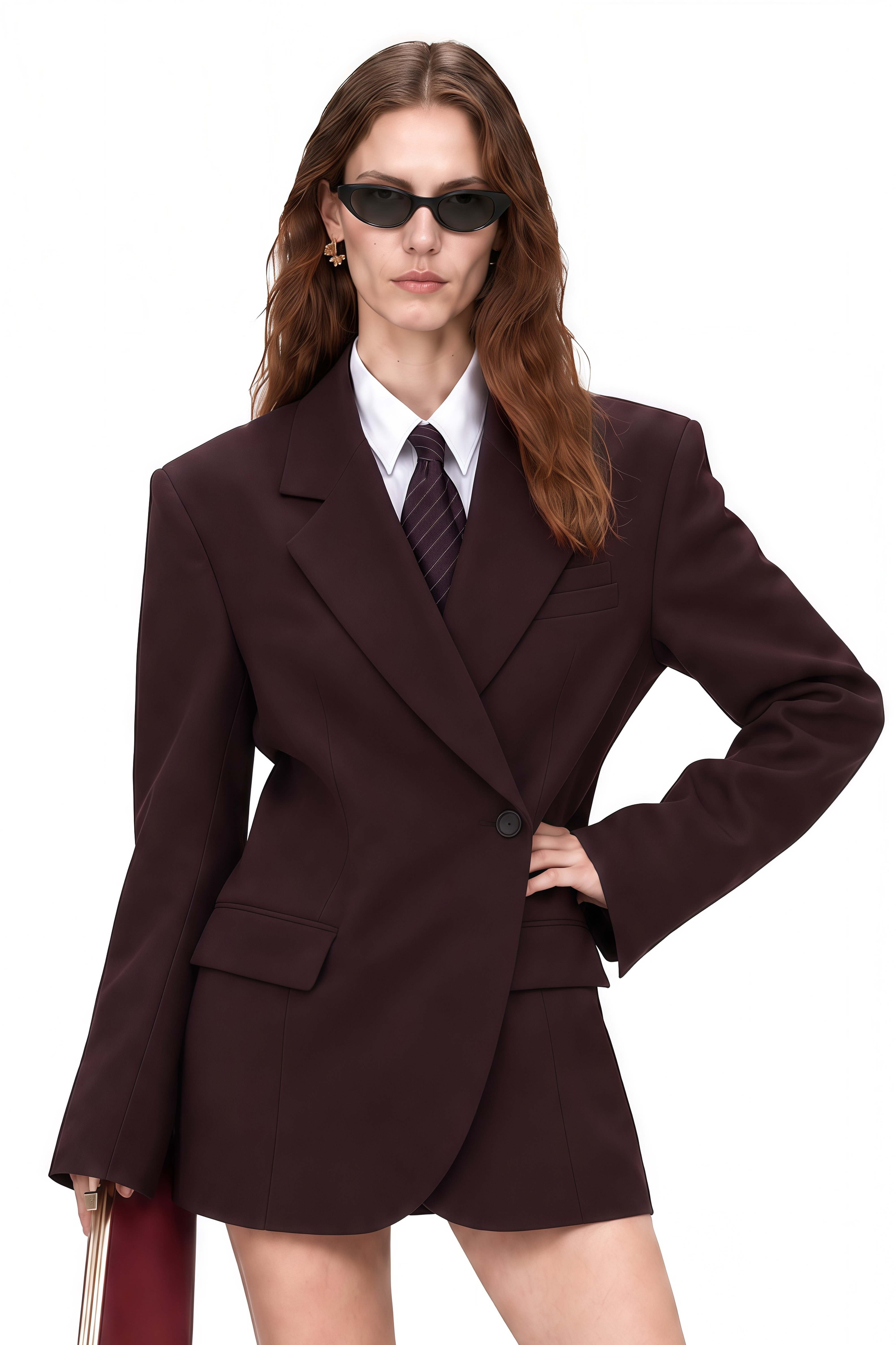 Victoria Burgundy Long Sleeves Oversized Blazer