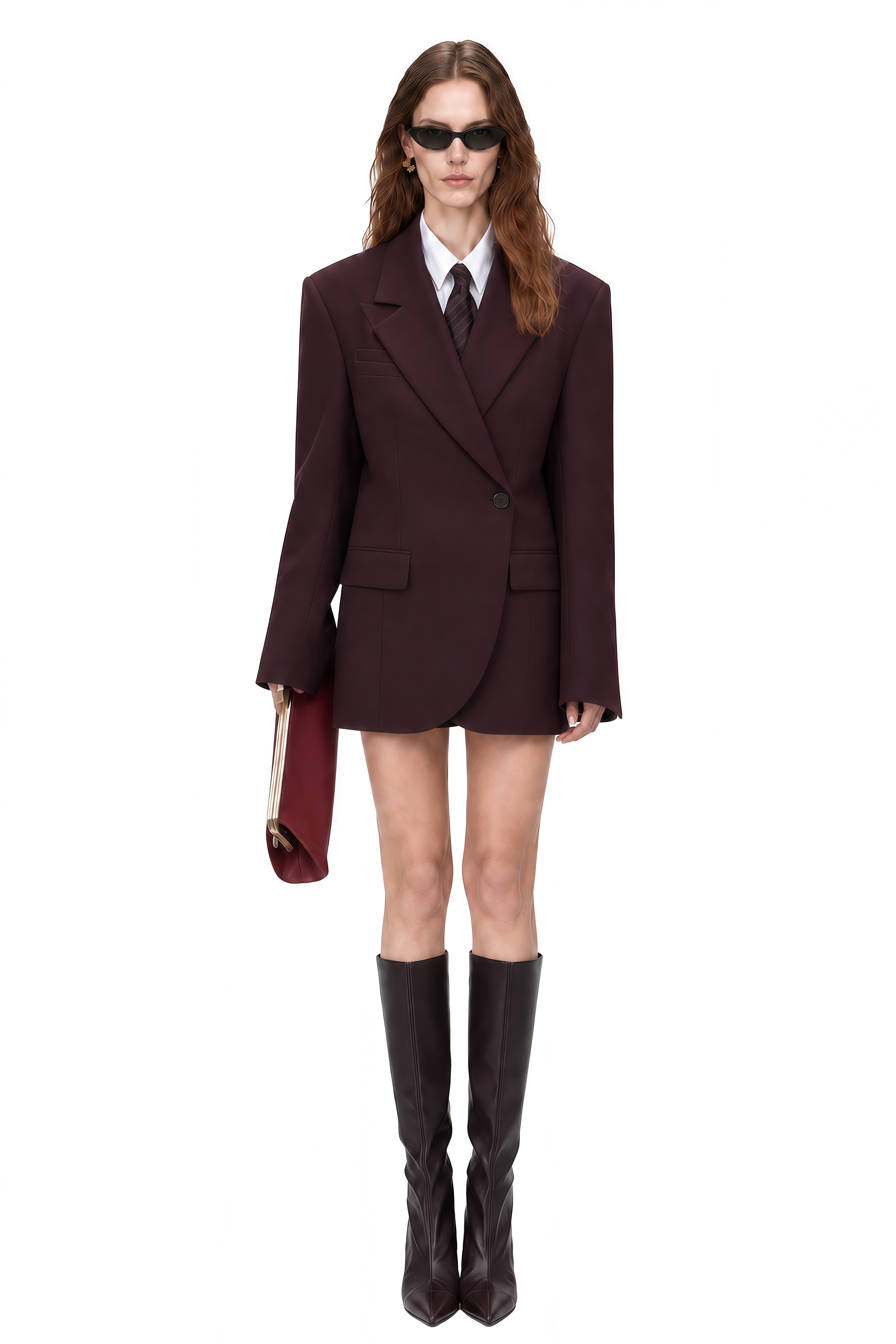 Victoria Burgundy Long Sleeves Oversized Blazer