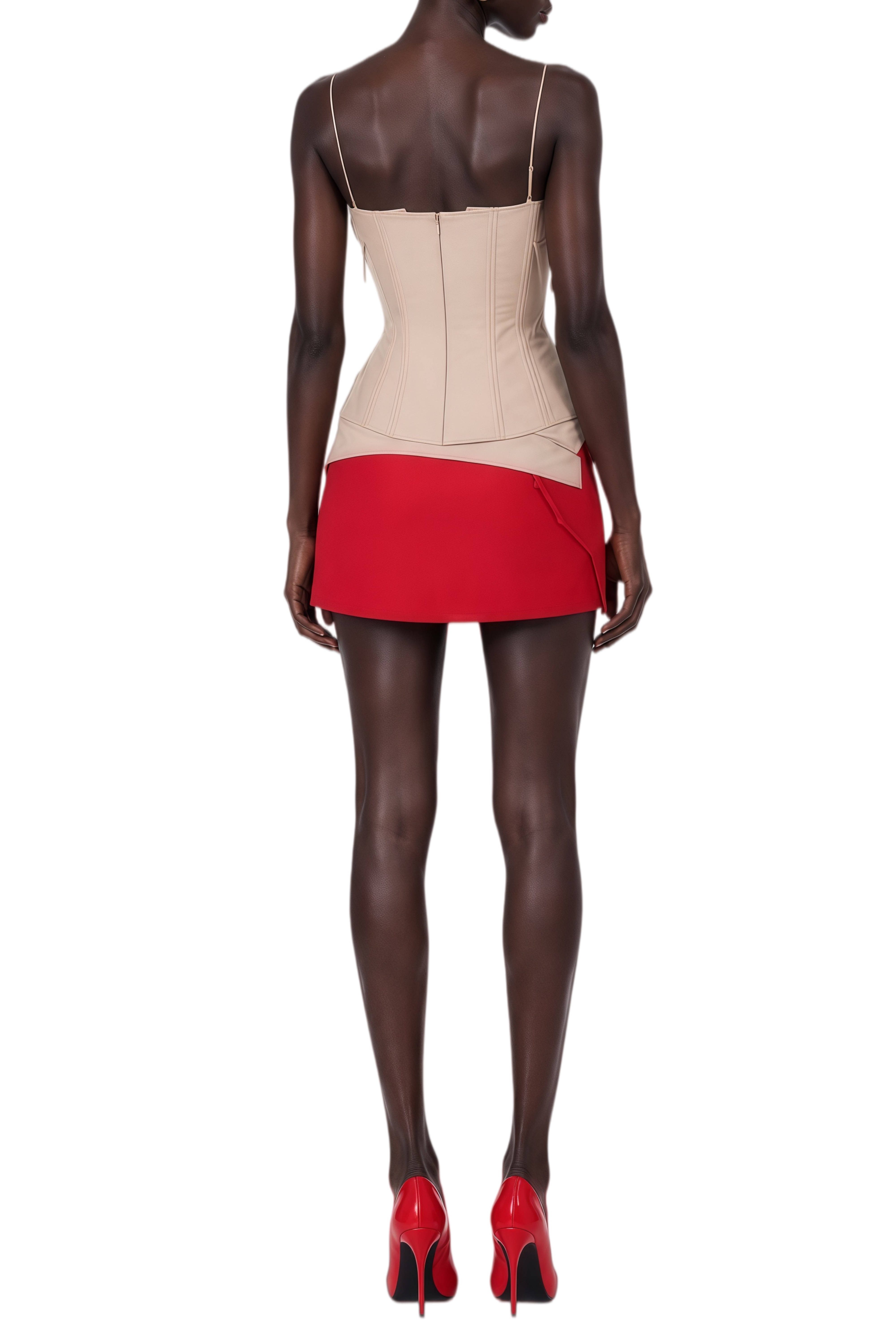Viola Red Sleeveless Asymmetrical Top & Skirt Set