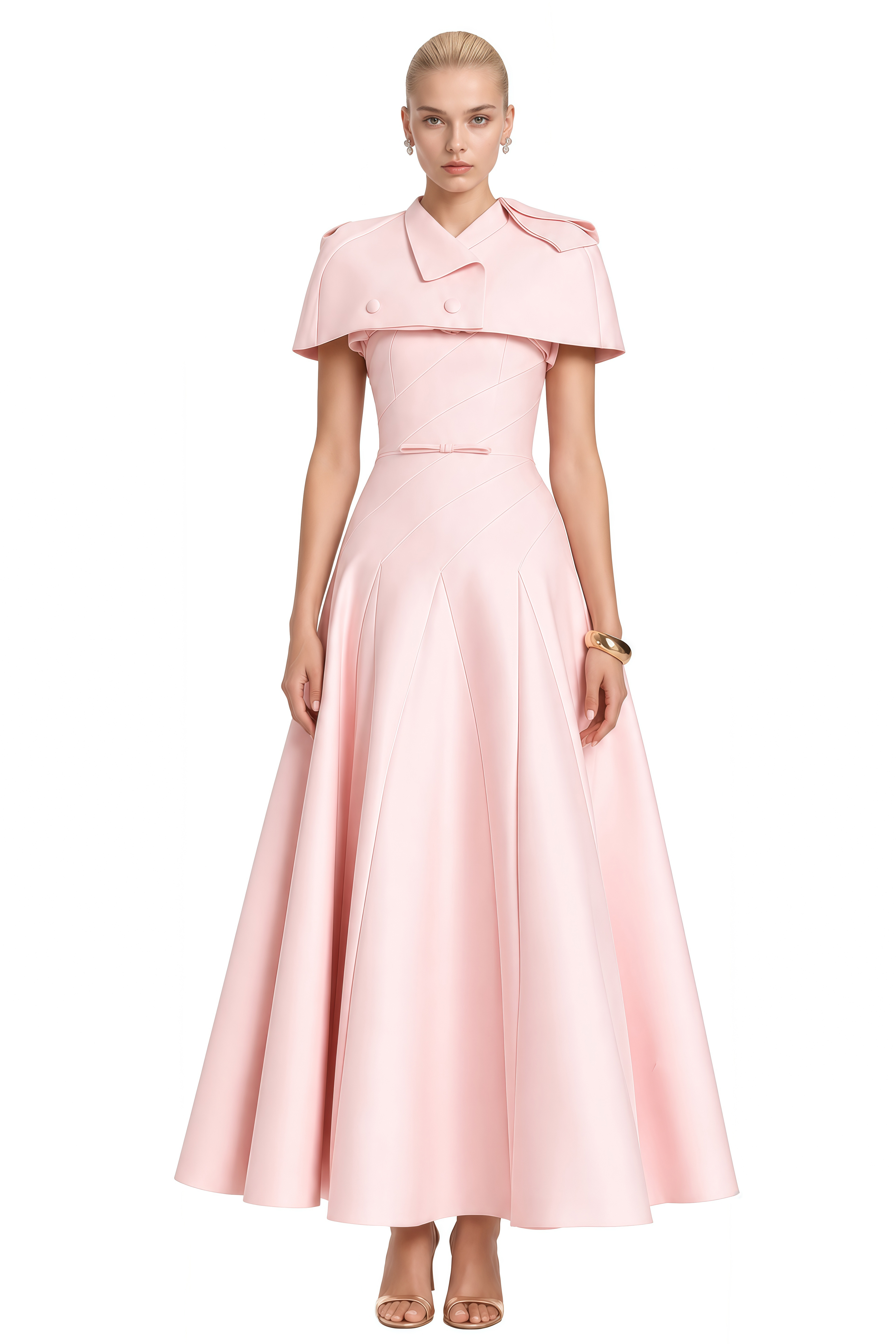 Willow Pink Cape Sleeve Flared Midi Dress