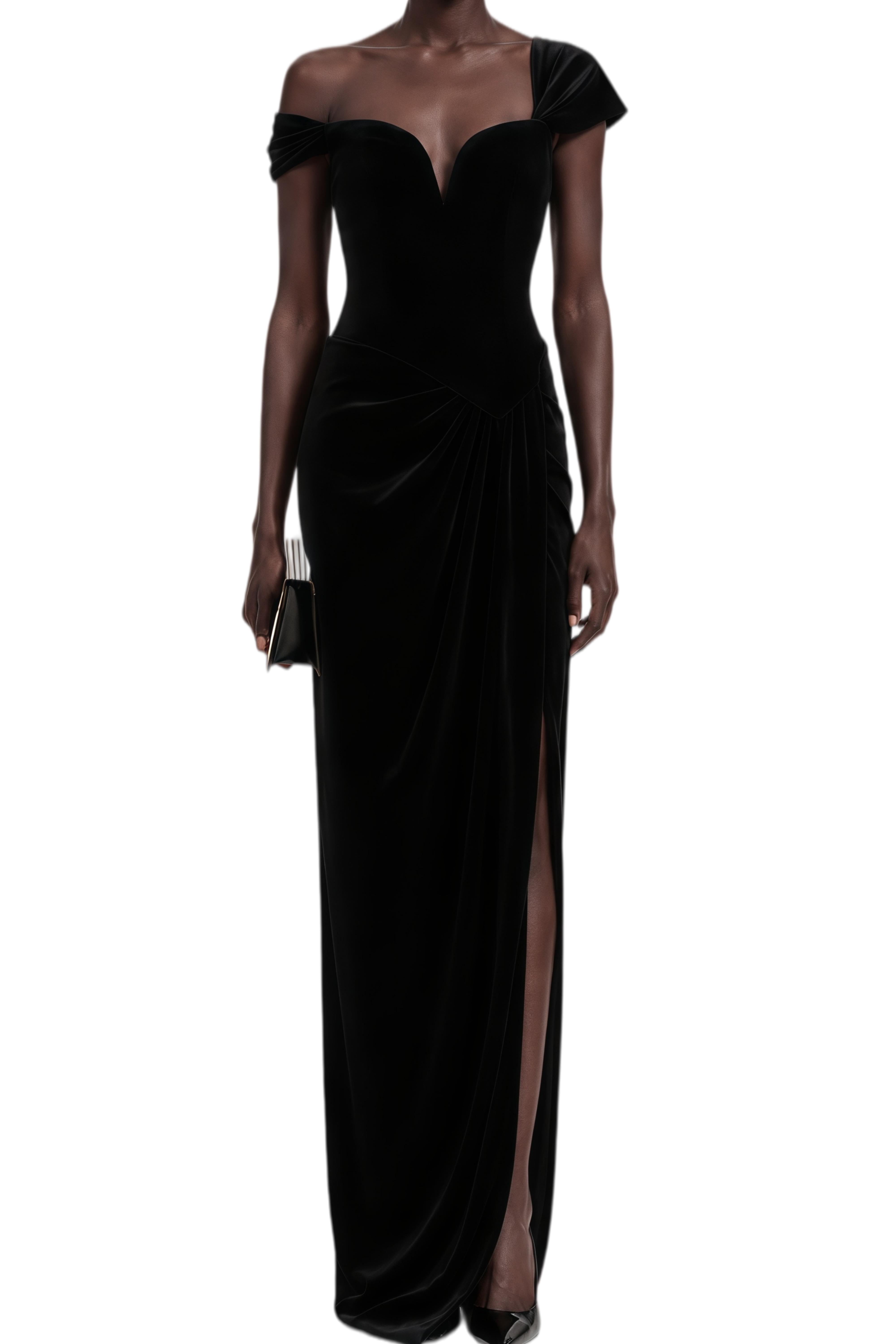 Wilma Black Velvet Off Shoulder Maxi Dress
