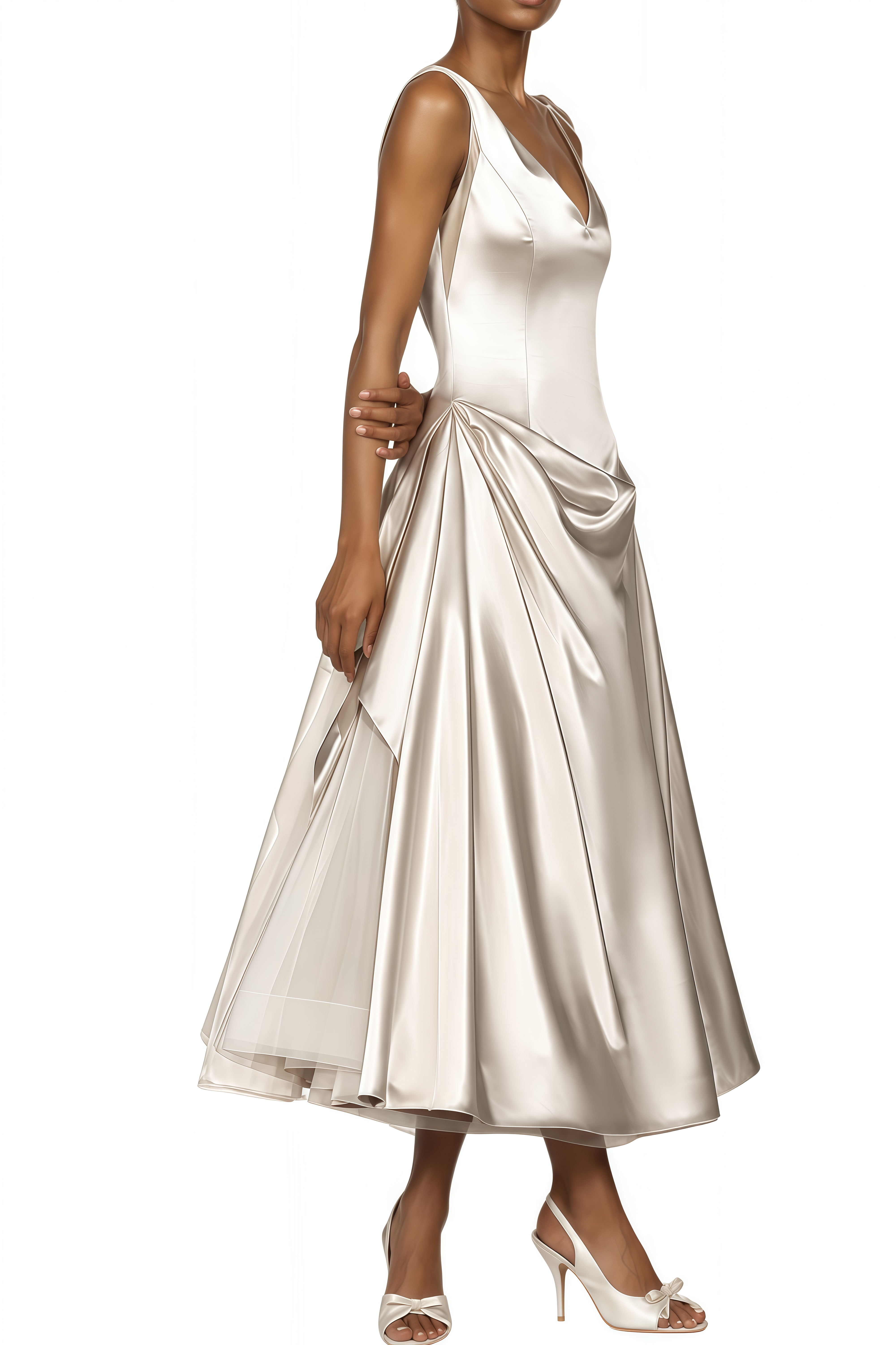 Mireille Silver Bow Detail Draped Midi Dress