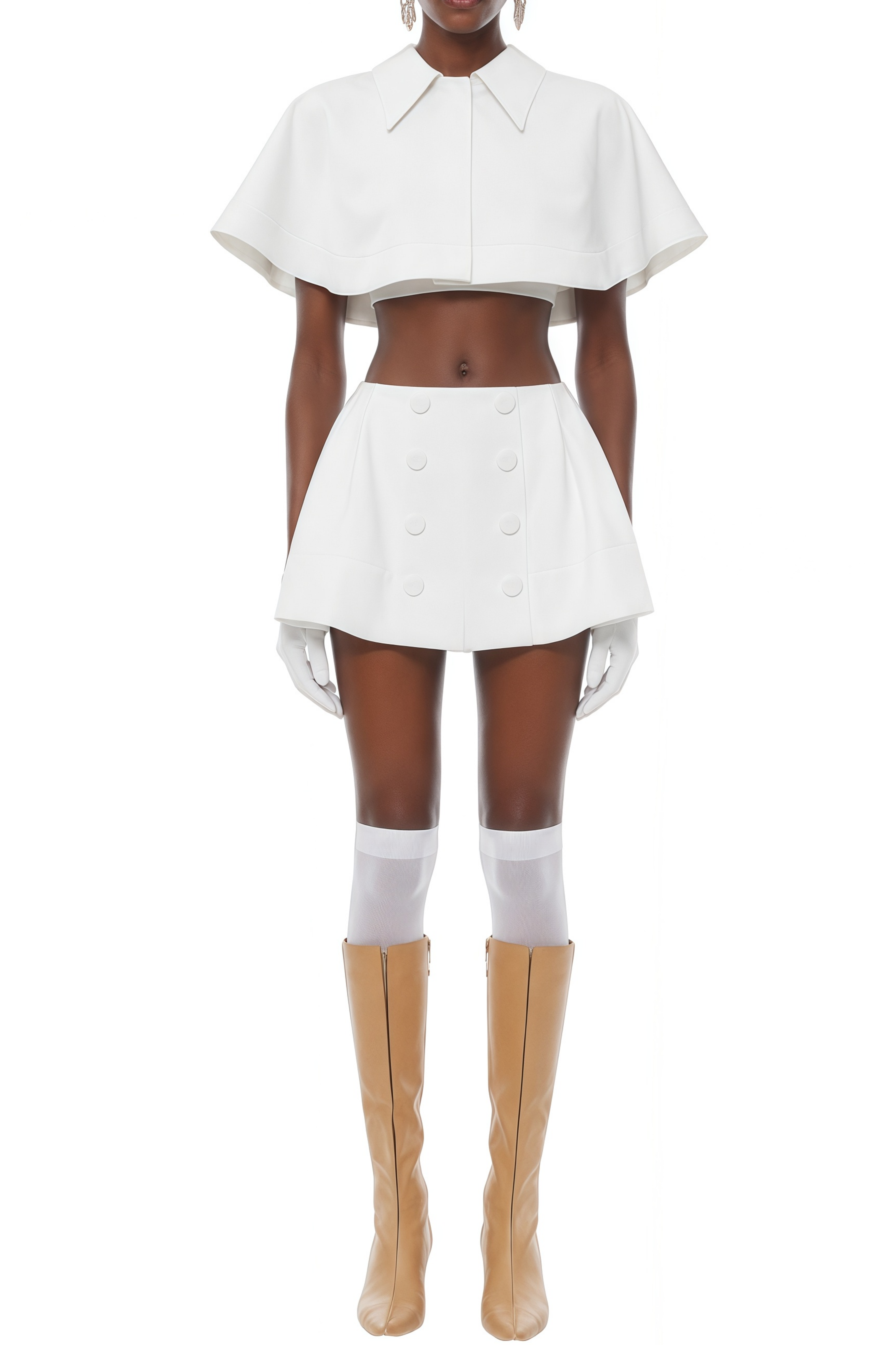 Freda White Cape Design Top & Skirt Set