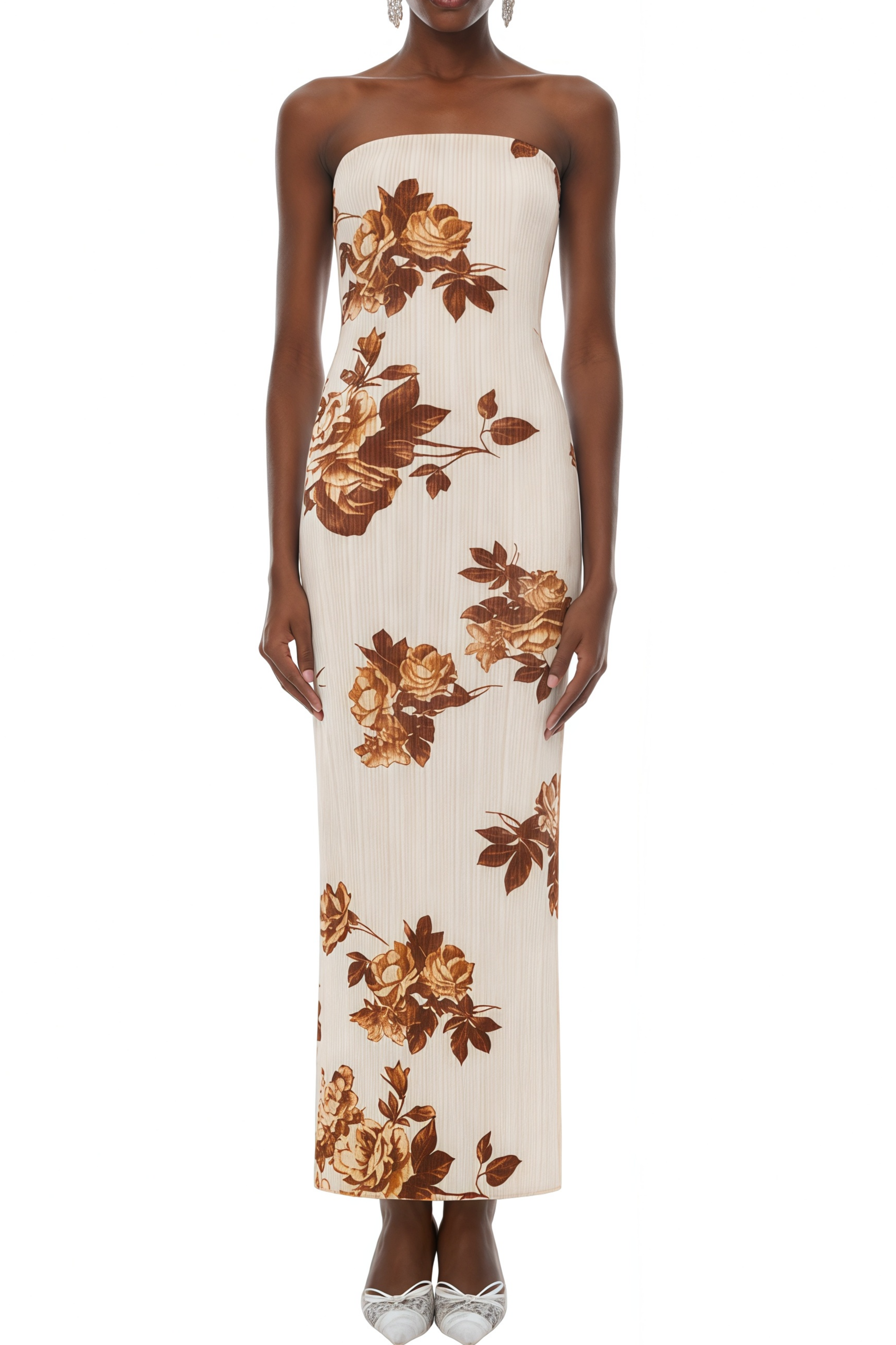 Emma Cream Off Shoulder Floral Print Maxi Dress