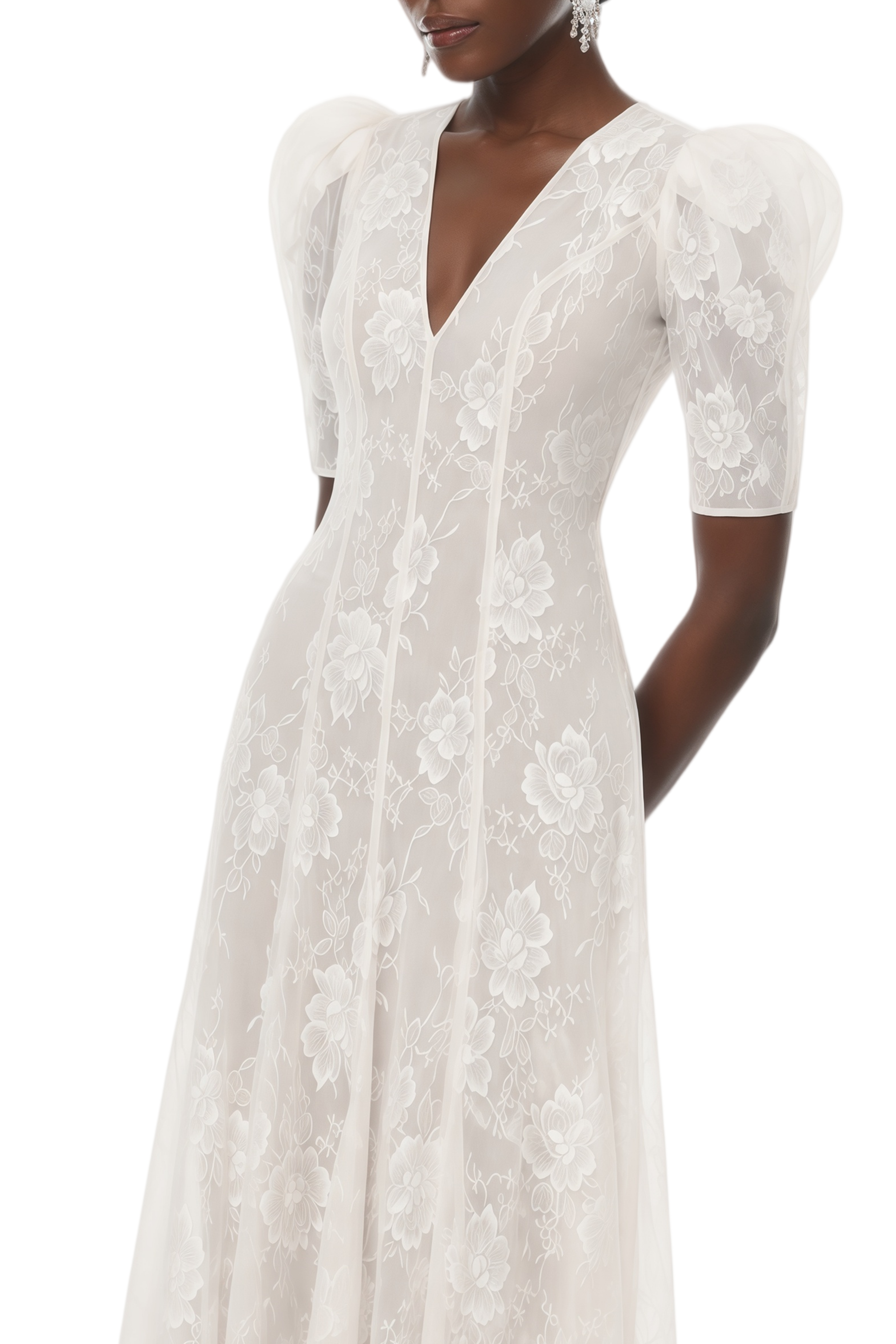 Amara White Puff Sleeve Mesh Maxi Dress