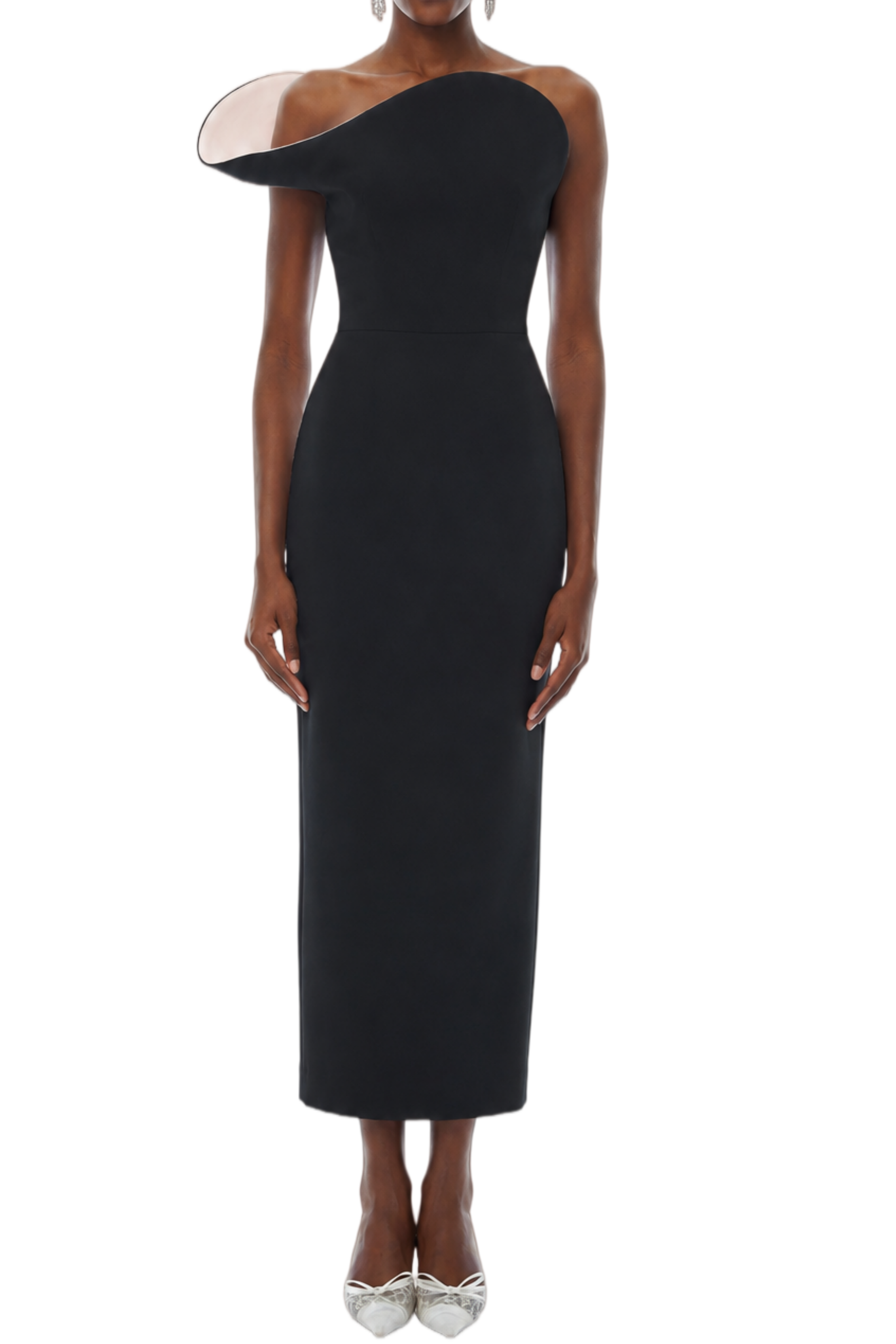 Caroline Black Asymmetrical Design Midi Dress