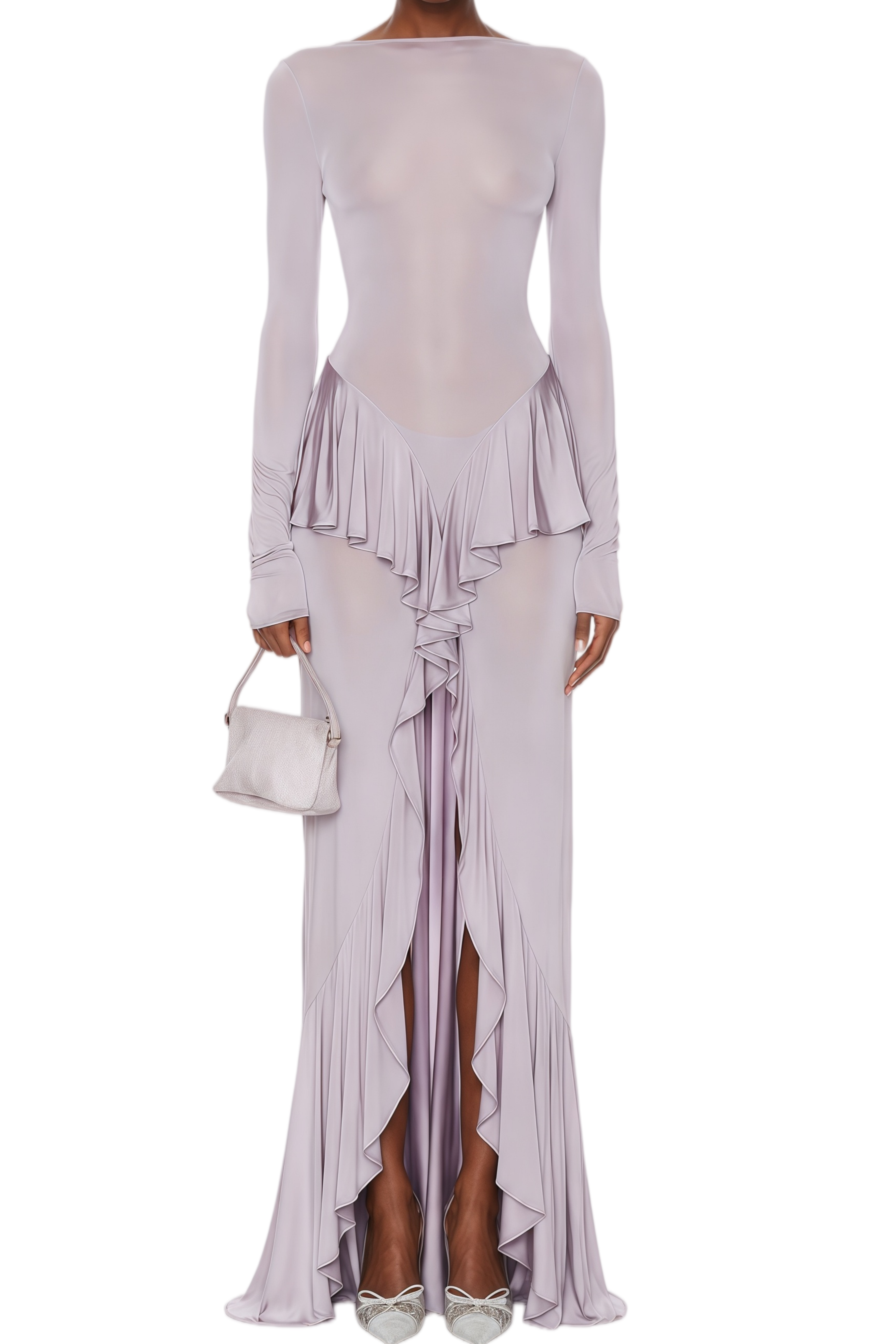 Xenia Purple Maxi Dress With Ruffle Detail & Front Slit
