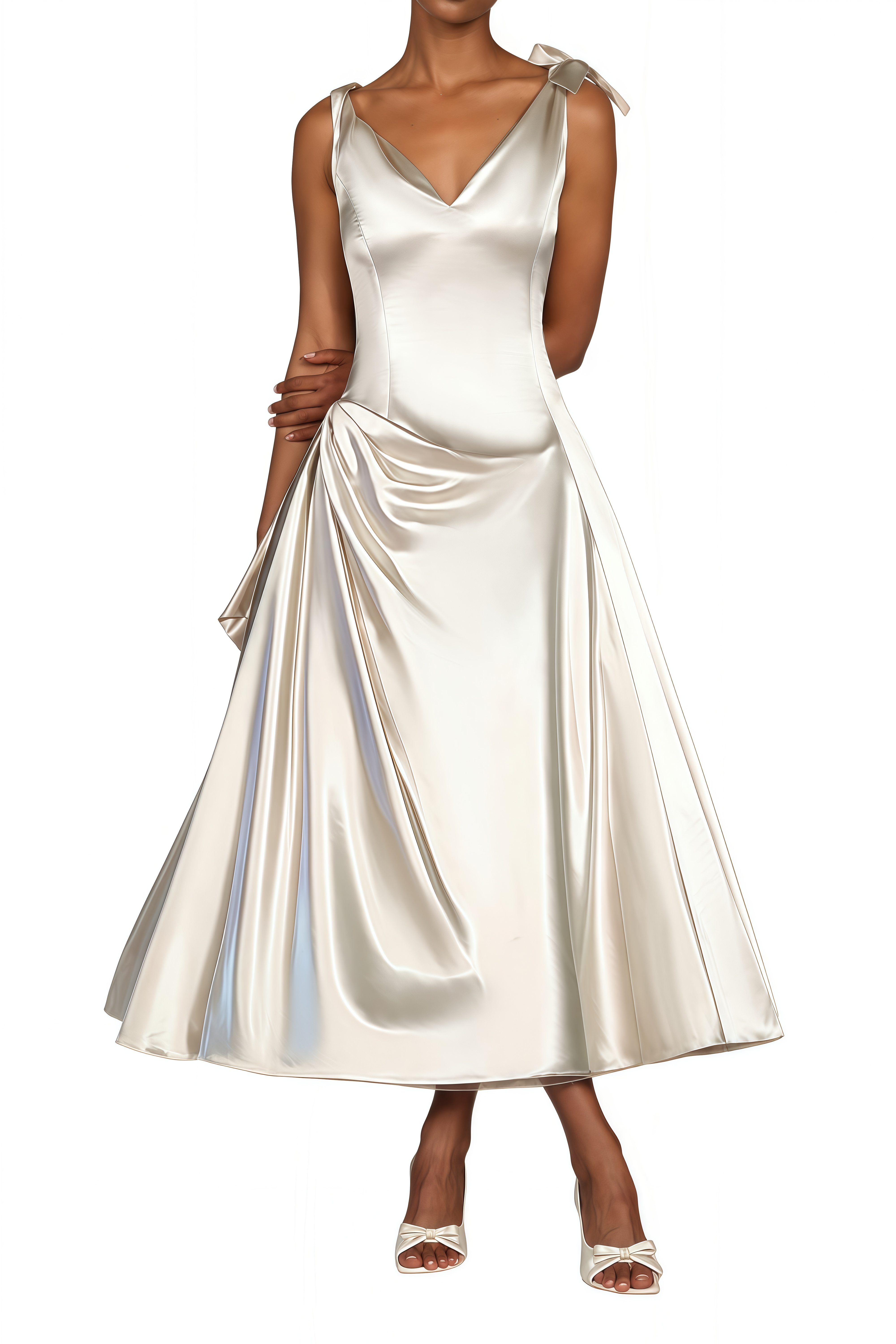 Mireille Silver Bow Detail Draped Midi Dress
