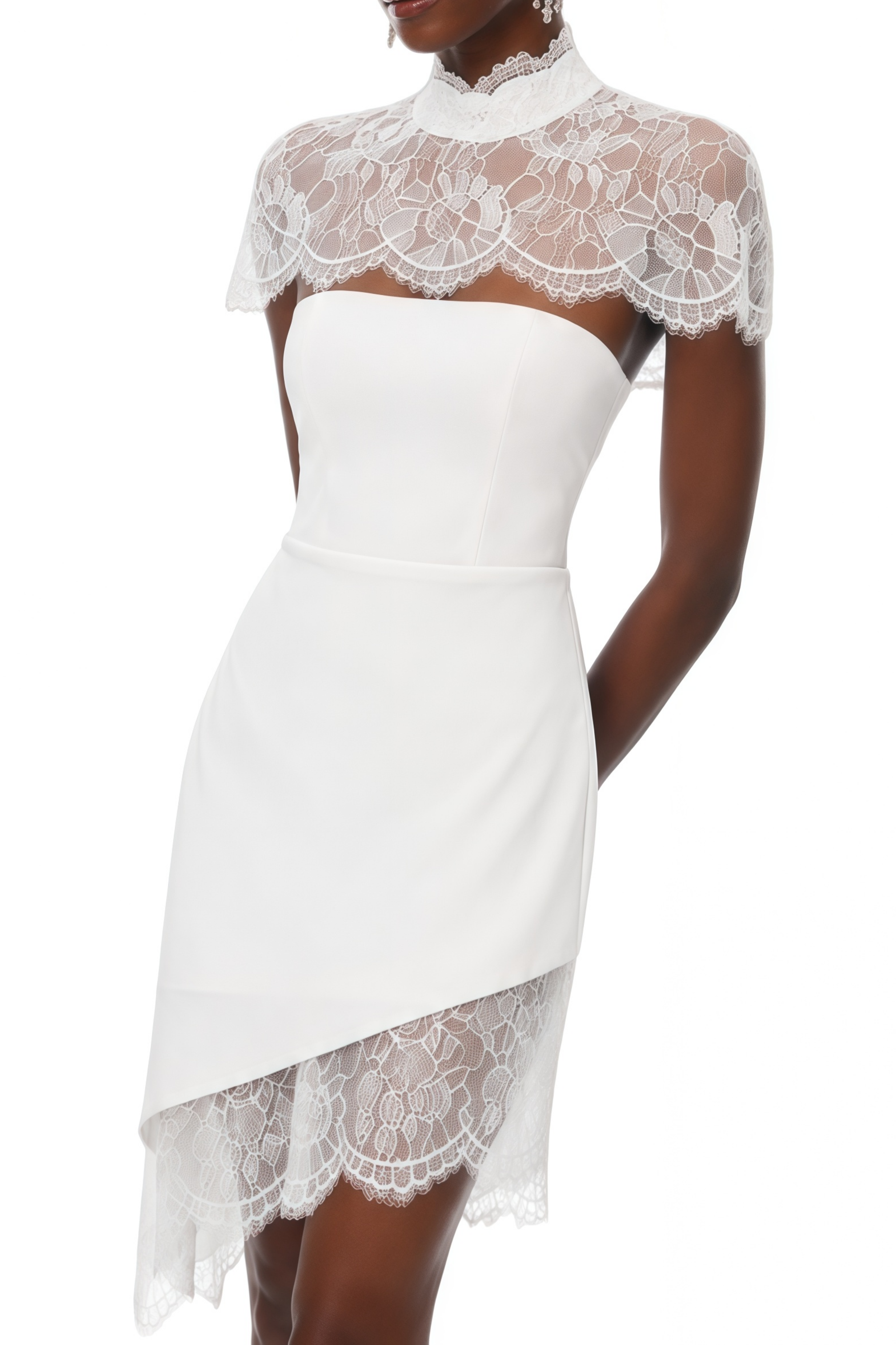 Felicity White Cape Design Asymmetrical Mini Dress